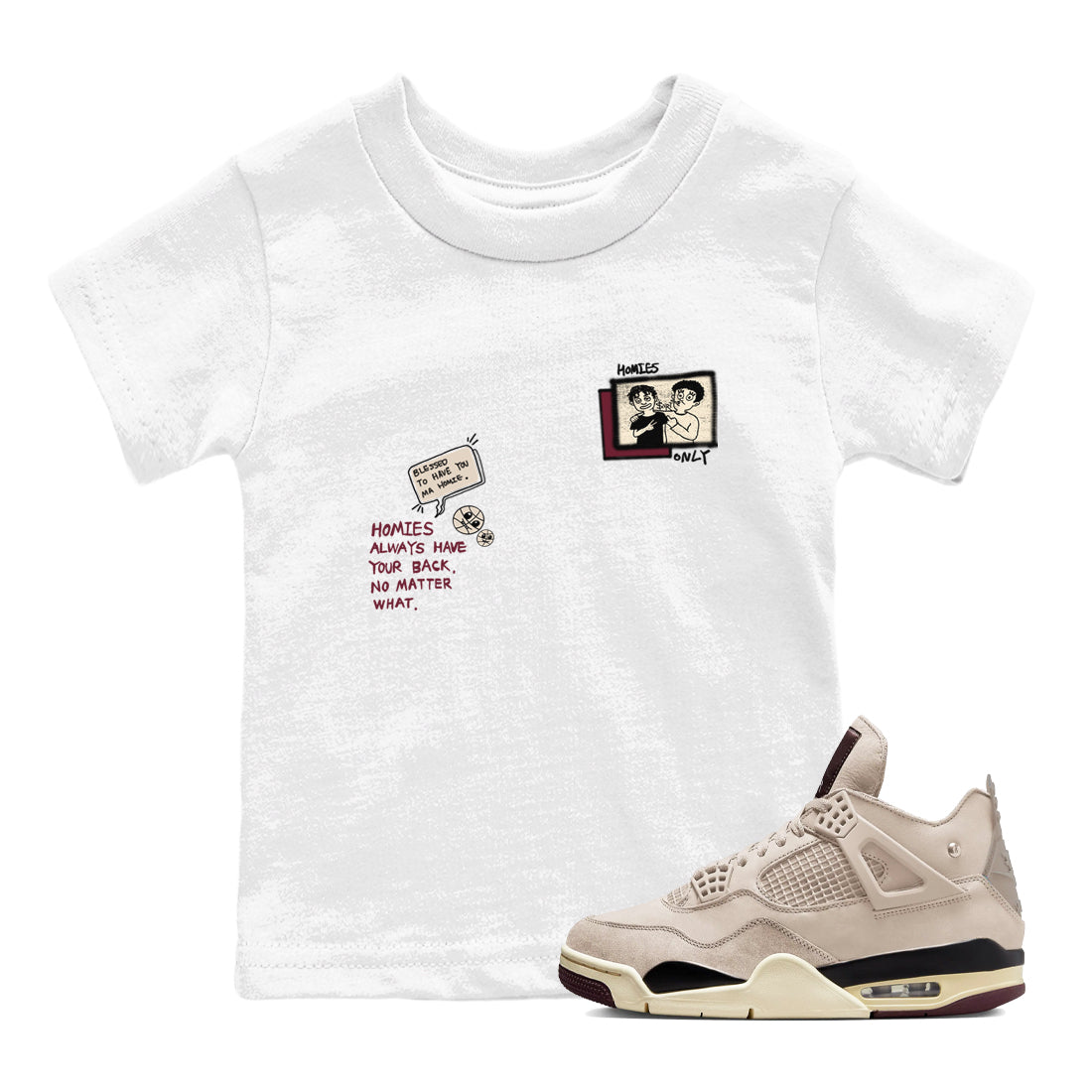 4s A Ma Maniere x Fossil Stone shirts to match jordans Homies Only sneaker match tees 4s A Ma Maniere x Fossil Stone match shoes to clothes SNRT Sneaker Tees Youth Baby White 1 tee