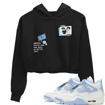 Homies Only womens crop tee made to vibe with the Air Jordan 4 Aluminum sneakers — the perfect match in Black 1.