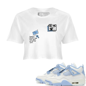 Homies Only womens crop tee made to vibe with the Air Jordan 4 Aluminum sneakers — the perfect match in White 1.