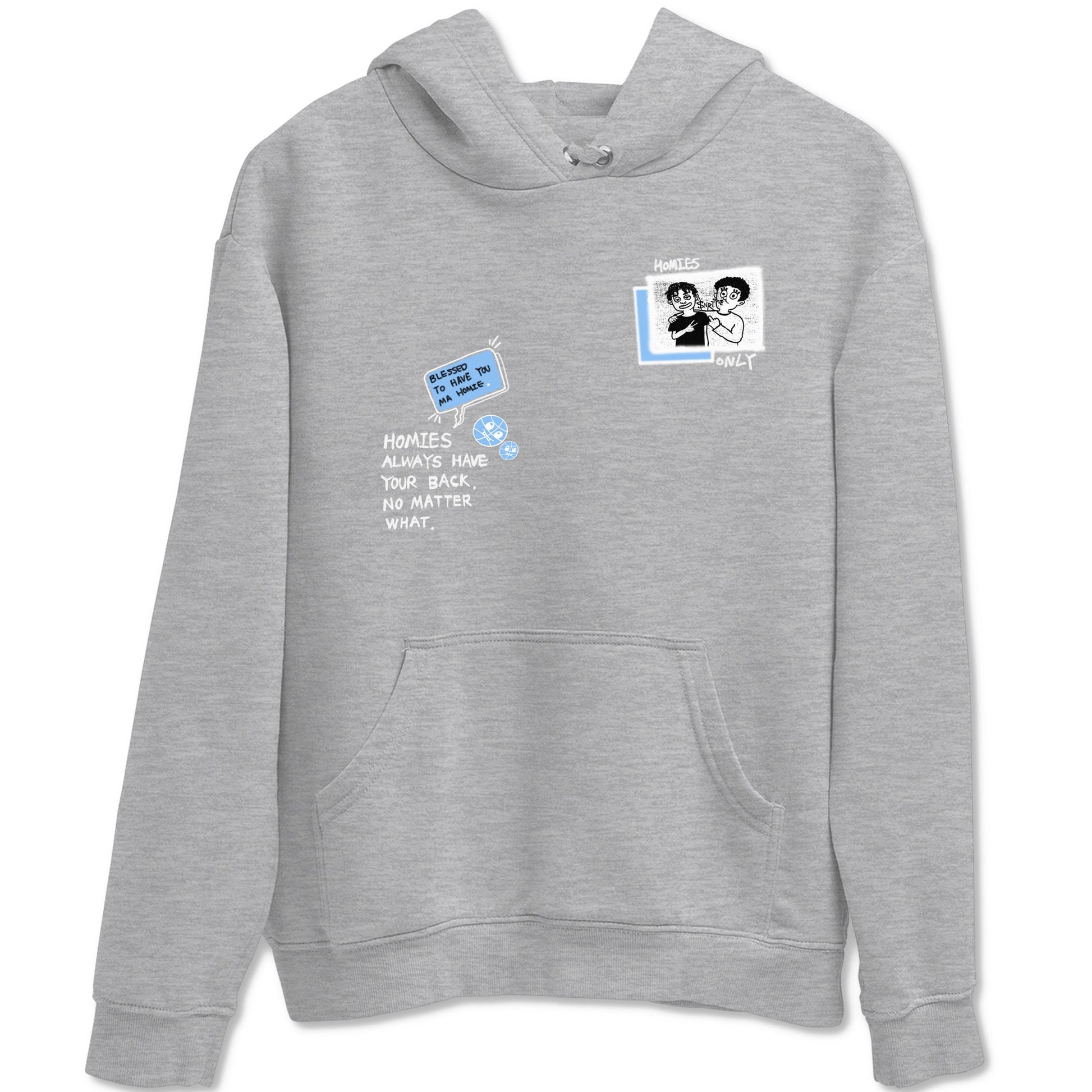 Homies Only sneaker match t-shirt styled to complete your fit with the Air Jordan 4 Aluminum sneakers, shown in Heather Grey 2.
