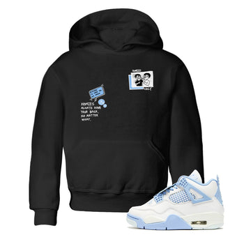 Homies Only baby and kids t-shirt crafted for little sneakerheads to shine with the Air Jordan 4 Aluminum sneakers, displayed in Black 1.