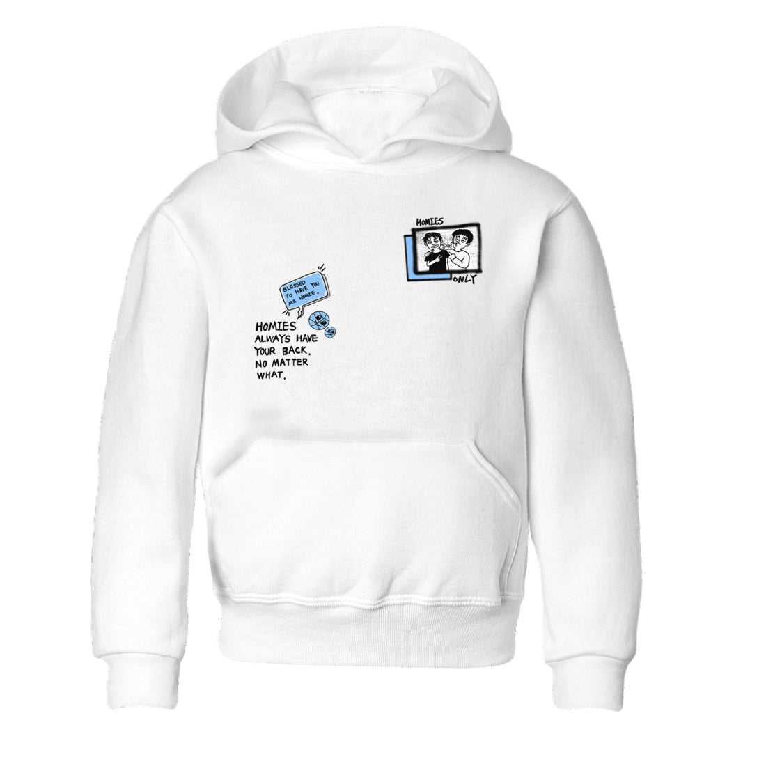 Homies Only baby and kids t-shirt crafted for little sneakerheads to shine with the Air Jordan 4 Aluminum sneakers, displayed in White 2.