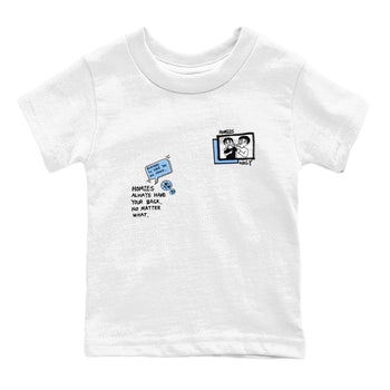 Homies Only baby and kids t-shirt crafted for little sneakerheads to shine with the Air Jordan 4 Aluminum sneakers, displayed in White 2.