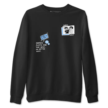Homies Only sneaker match t-shirt styled to complete your fit with the Air Jordan 4 Aluminum sneakers, shown in Black 2.