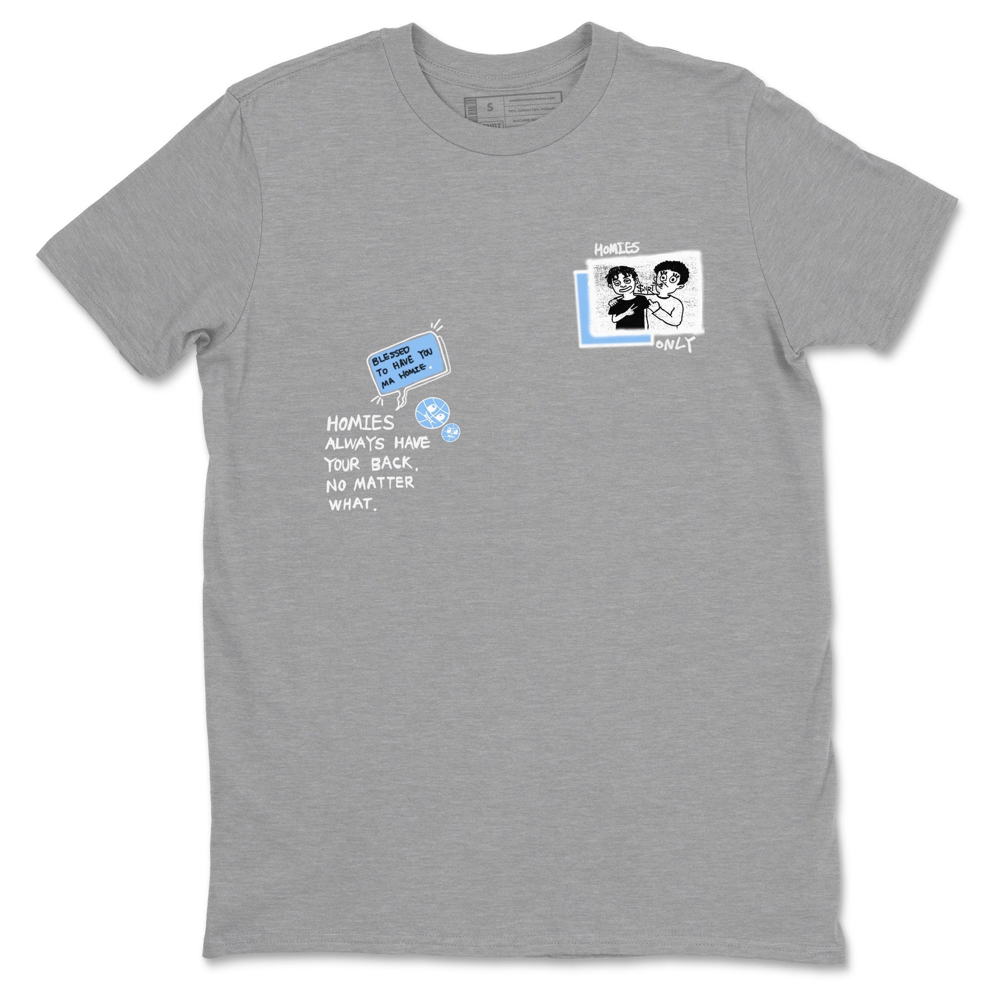 Homies Only sneaker match t-shirt styled to complete your fit with the Air Jordan 4 Aluminum sneakers, shown in Heather Grey 2.