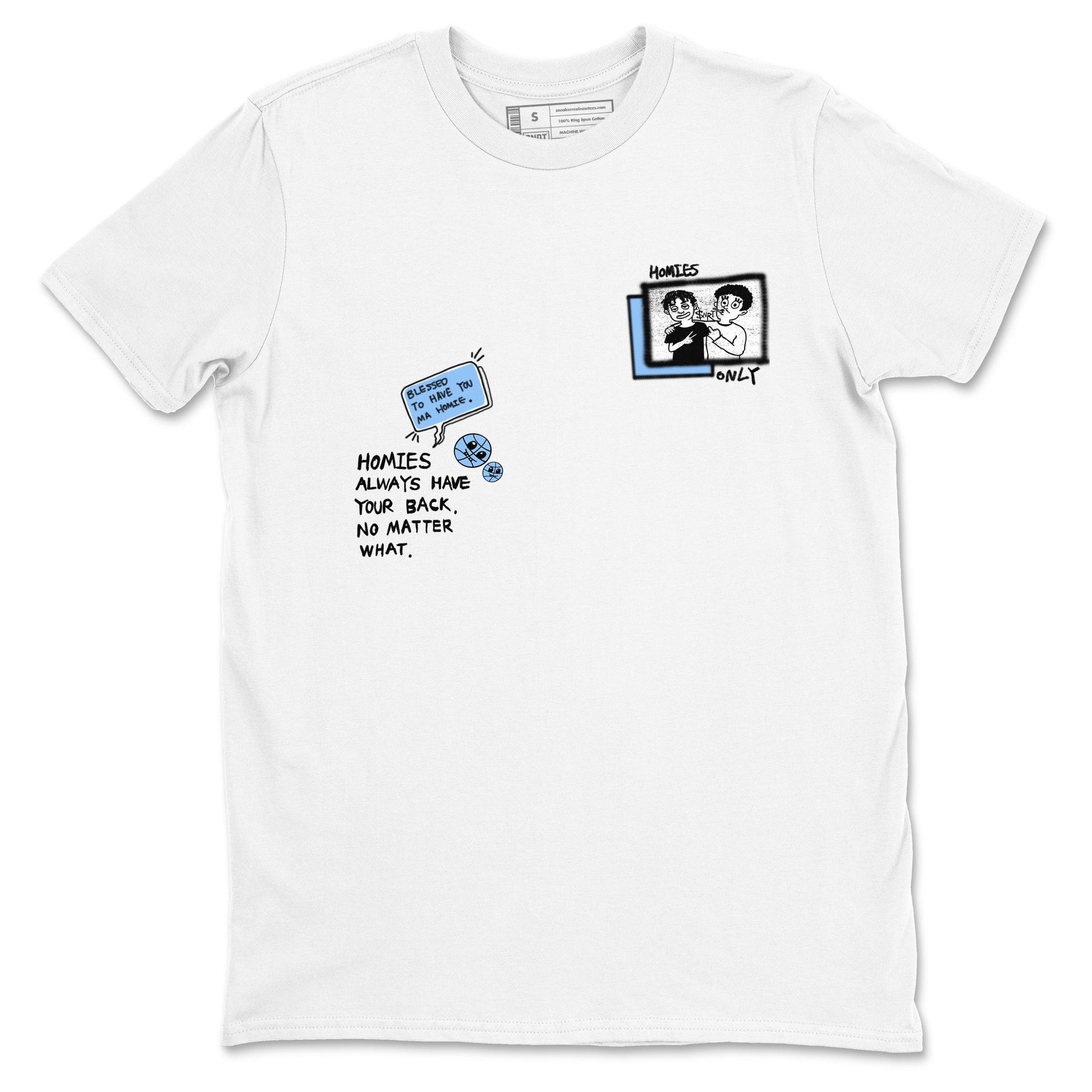 Homies Only sneaker match t-shirt styled to complete your fit with the Air Jordan 4 Aluminum sneakers, shown in White 2.