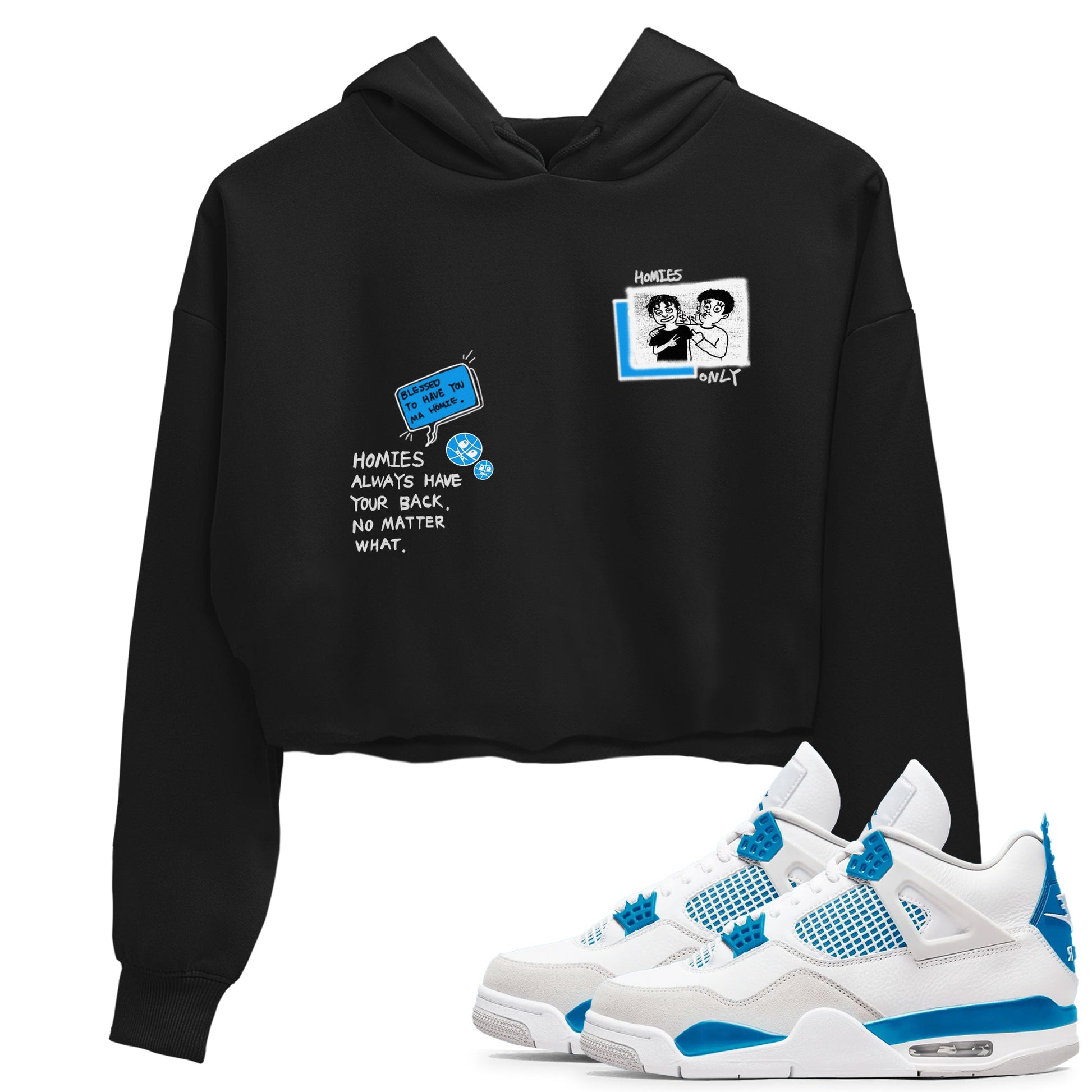 4s Military Blue shirt to match jordans Homies Only sneaker tees Air Jordan 4 Military Blue SNRT Sneaker Release Tees Black 1 crop length shirt