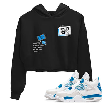 4s Military Blue shirt to match jordans Homies Only sneaker tees Air Jordan 4 Military Blue SNRT Sneaker Release Tees Black 1 crop length shirt