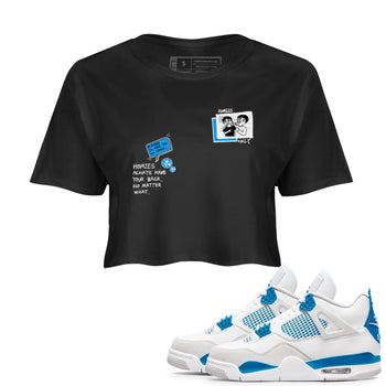 4s Military Blue shirt to match jordans Homies Only sneaker tees Air Jordan 4 Military Blue SNRT Sneaker Release Tees Black 1 crop length shirt