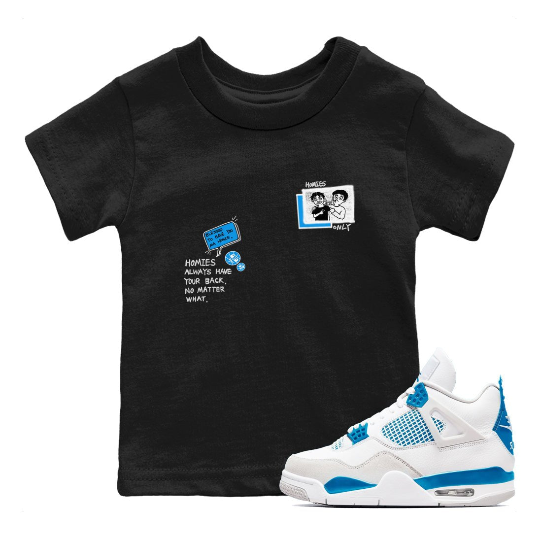 4s Military Blue shirt to match jordans Homies Only sneaker tees Air Jordan 4 Military Blue SNRT sneaker release tees baby toddler Black 1 cotton Shirt