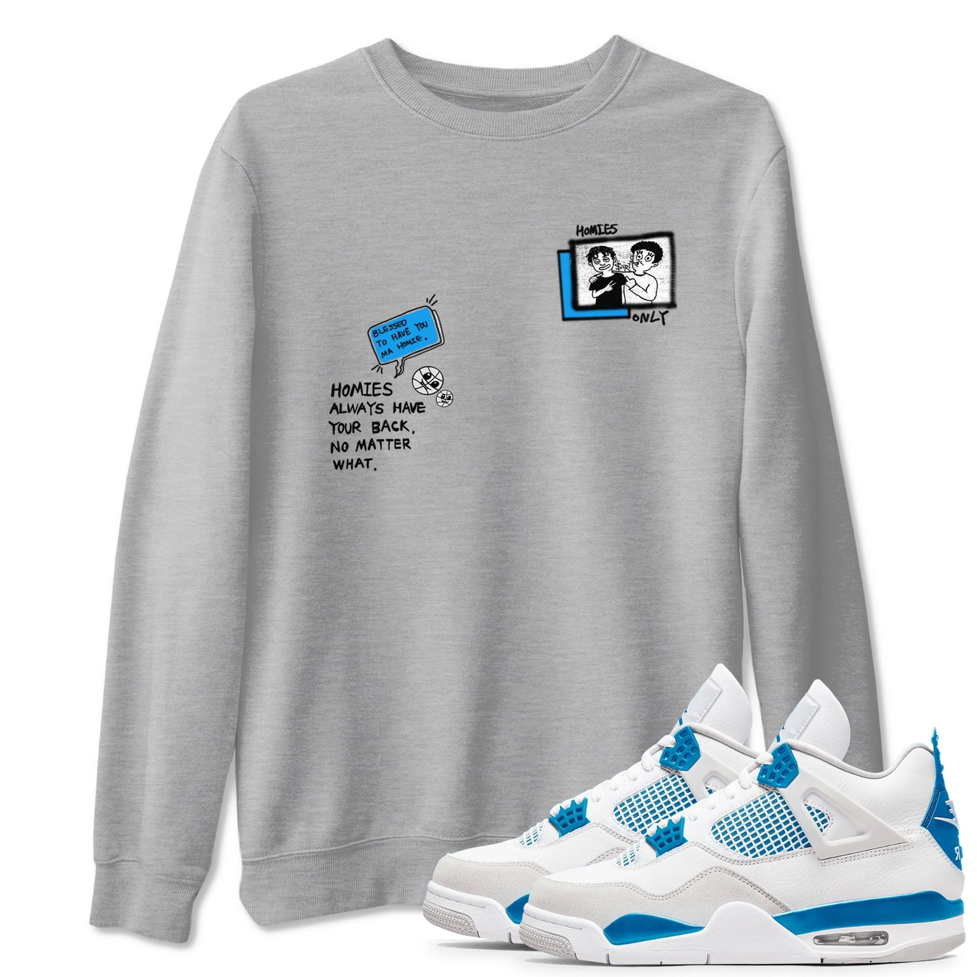 4s Military Blue shirt to match jordans Homies Only sneaker tees Air Jordan 4 Military Blue SNRT Sneaker Release Tees unisex cotton Heather Grey 1 crew neck shirt