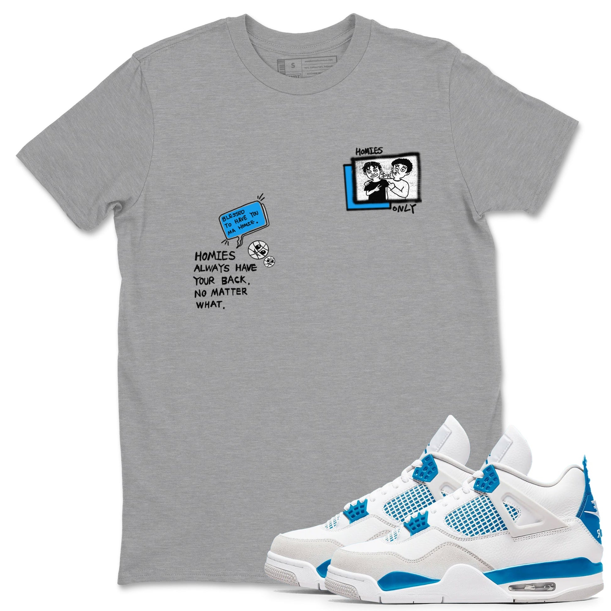 4s Military Blue shirt to match jordans Homies Only sneaker tees Air Jordan 4 Military Blue SNRT Sneaker Release Tees unisex cotton Heather Grey 1 crew neck shirt