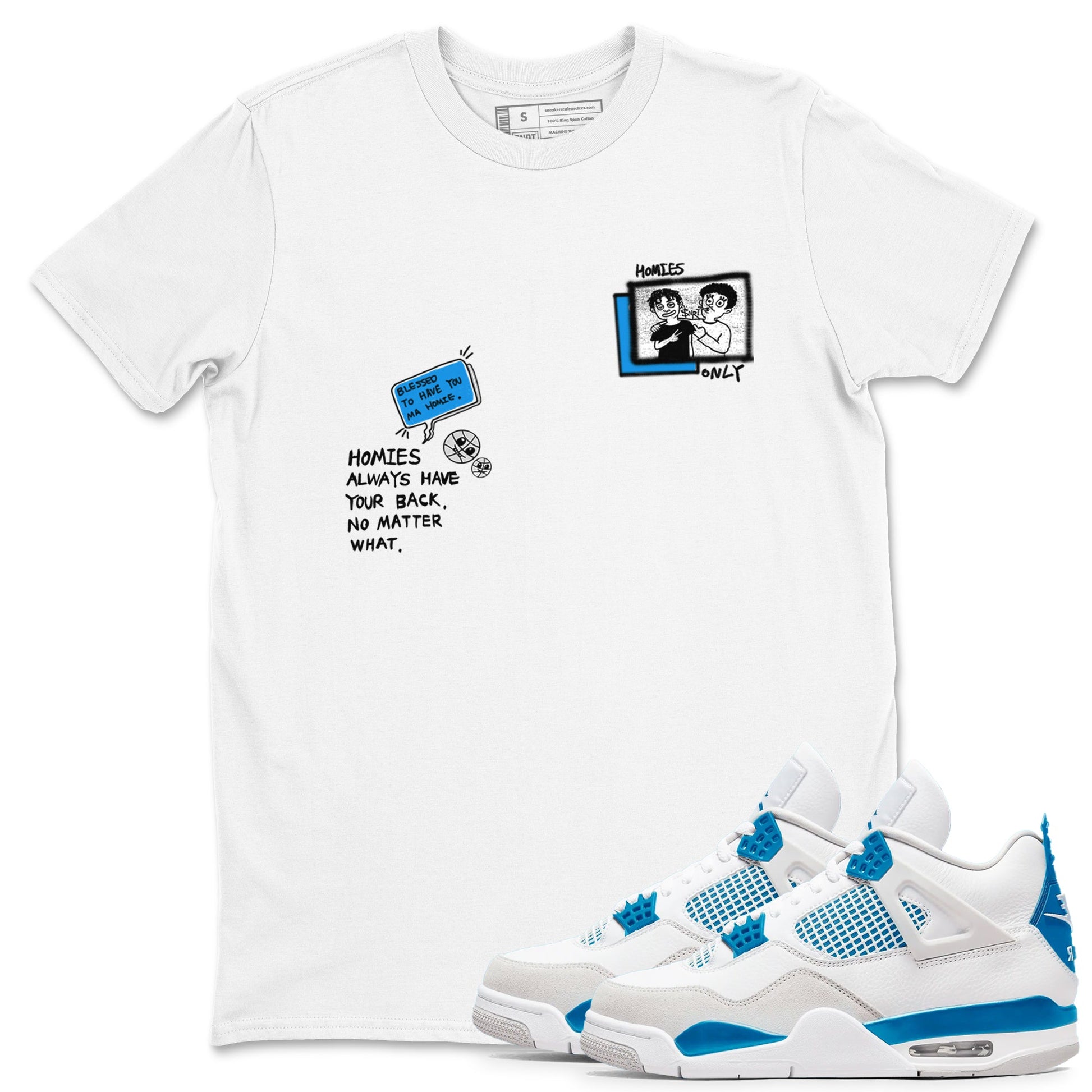 4s Military Blue shirt to match jordans Homies Only sneaker tees Air Jordan 4 Military Blue SNRT Sneaker Release Tees unisex cotton White 1 crew neck shirt