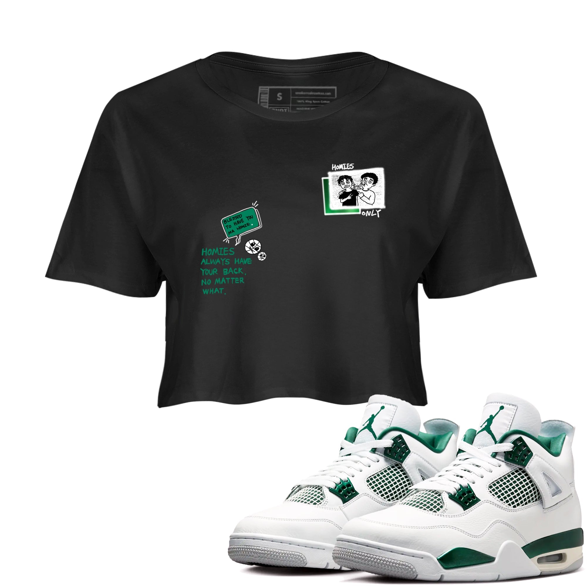 4s Oxidized Green shirts to match jordans Homies Only sneaker match tees Air Jordan 4 Oxidized Green SNRT Sneaker Tees streetwear brand Black 1 crop tee