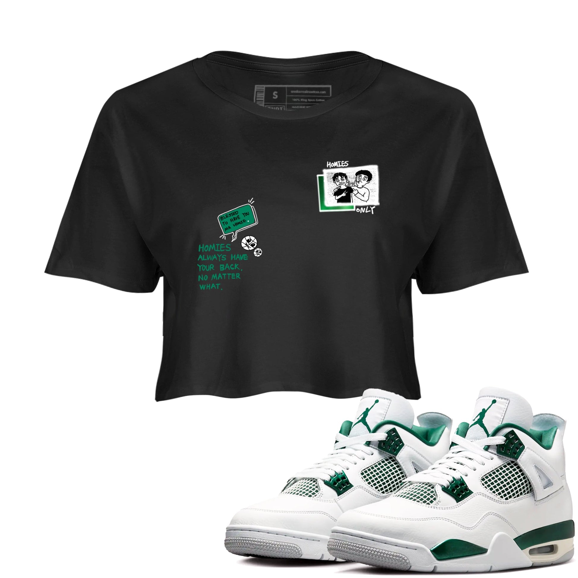 4s Oxidized Green shirts to match jordans Homies Only sneaker match tees Air Jordan 4 Oxidized Green SNRT Sneaker Tees streetwear brand Black 1 crop tee