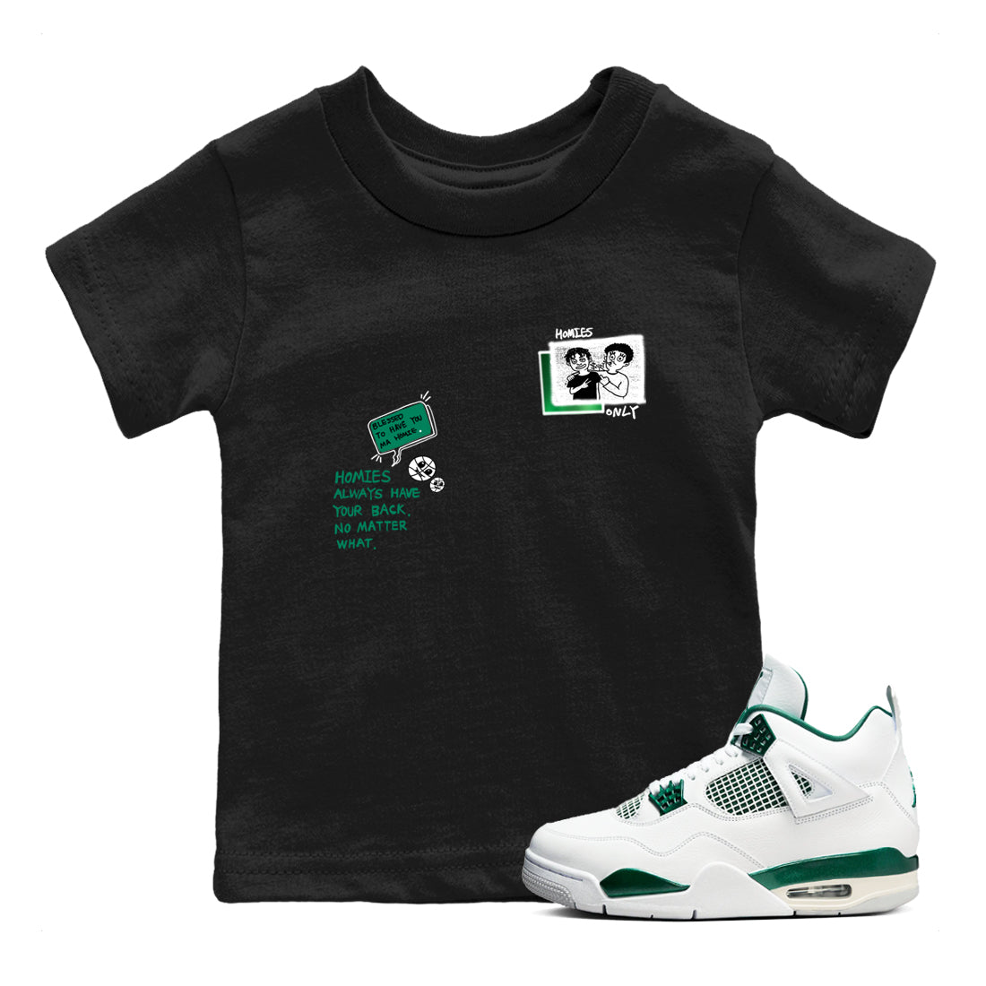 4s Oxidized Green shirts to match jordans Homies Only sneaker match tees Air Jordan 4 Oxidized Green SNRT Sneaker Tees streetwear brand Baby and Youth Black 1 cotton tee