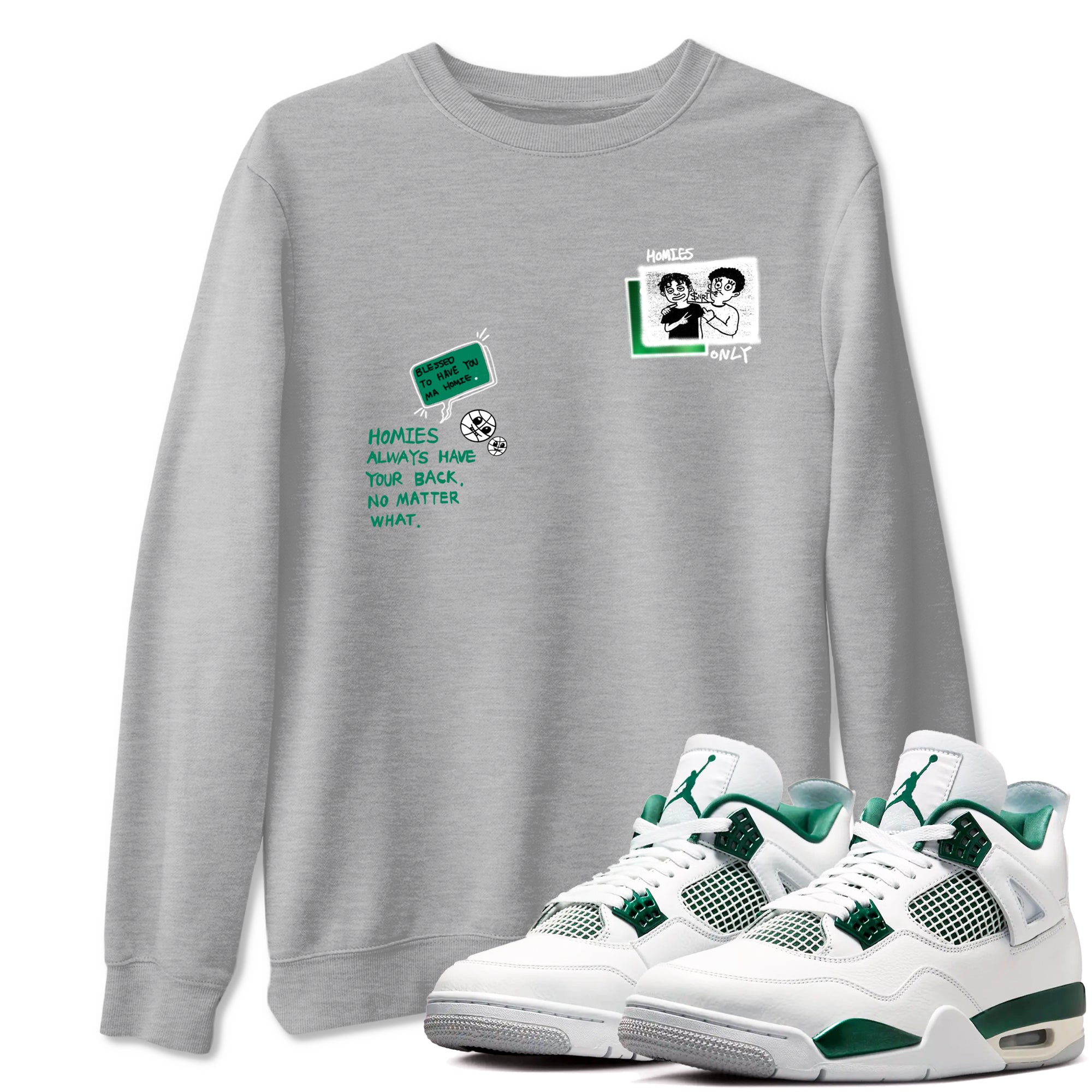 4s Oxidized Green shirts to match jordans Homies Only sneaker match tees Air Jordan 4 Oxidized Green SNRT Sneaker Tees streetwear brand Heather Grey 1 unisex cotton tee