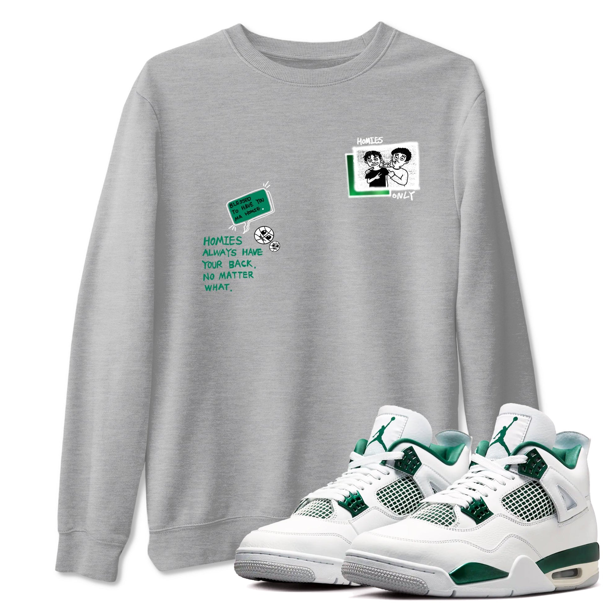 4s Oxidized Green shirts to match jordans Homies Only sneaker match tees Air Jordan 4 Oxidized Green SNRT Sneaker Tees streetwear brand Heather Grey 1 unisex cotton tee