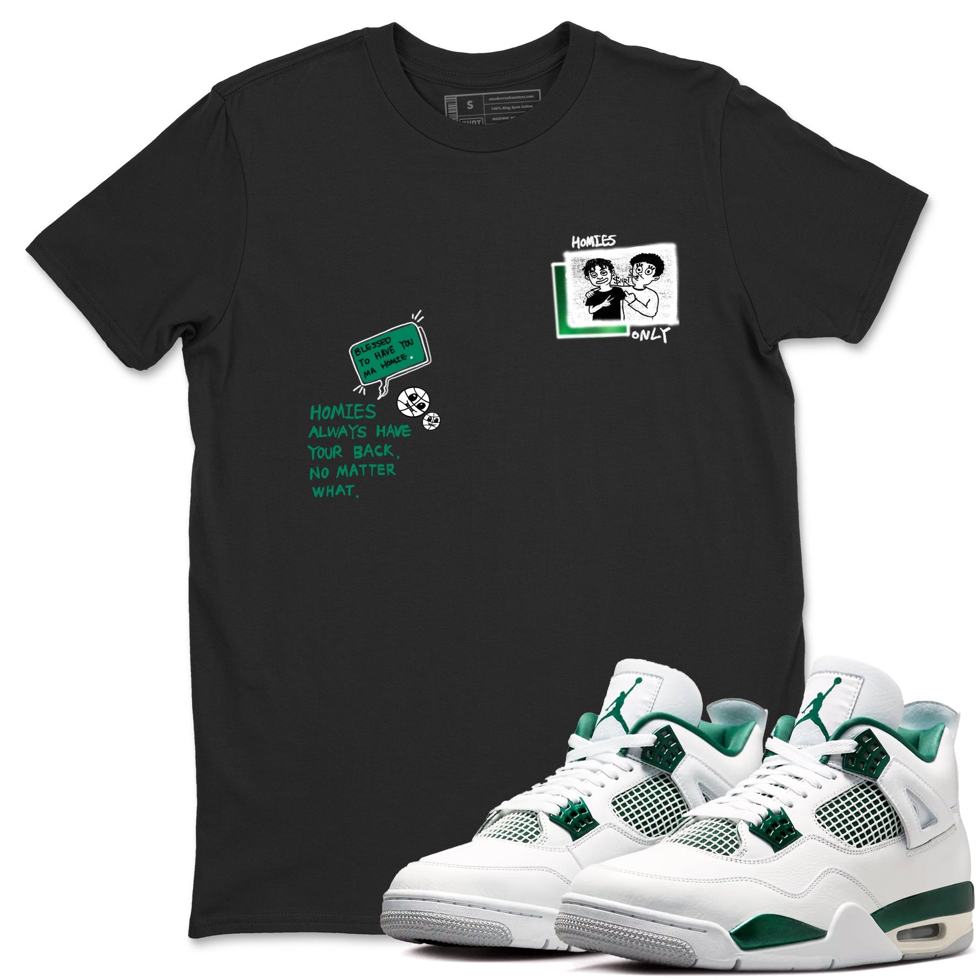 4s Oxidized Green shirts to match jordans Homies Only sneaker match tees Air Jordan 4 Oxidized Green SNRT Sneaker Tees streetwear brand Black 1 unisex cotton tee