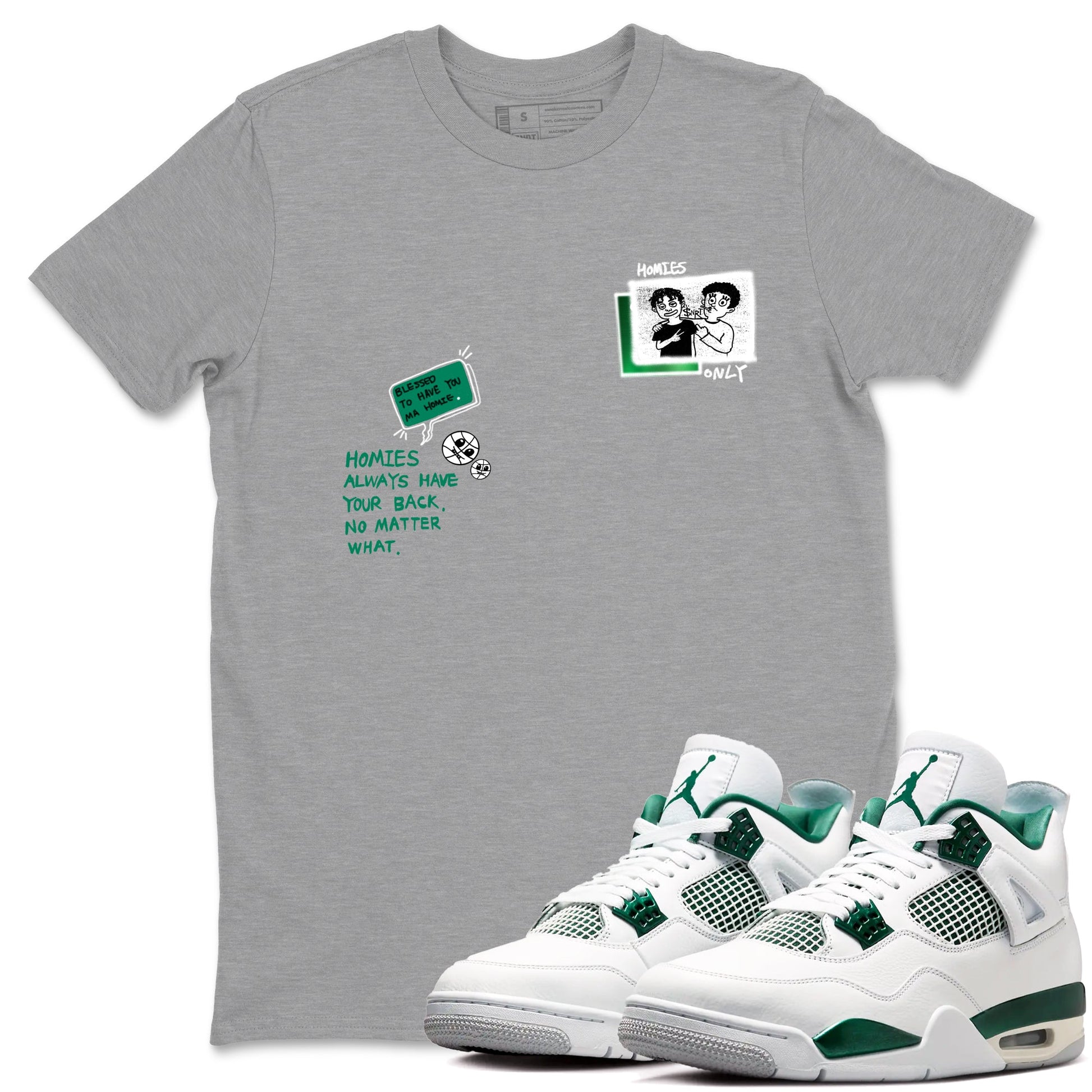 4s Oxidized Green shirts to match jordans Homies Only sneaker match tees Air Jordan 4 Oxidized Green SNRT Sneaker Tees streetwear brand Heather Grey 1 unisex cotton tee