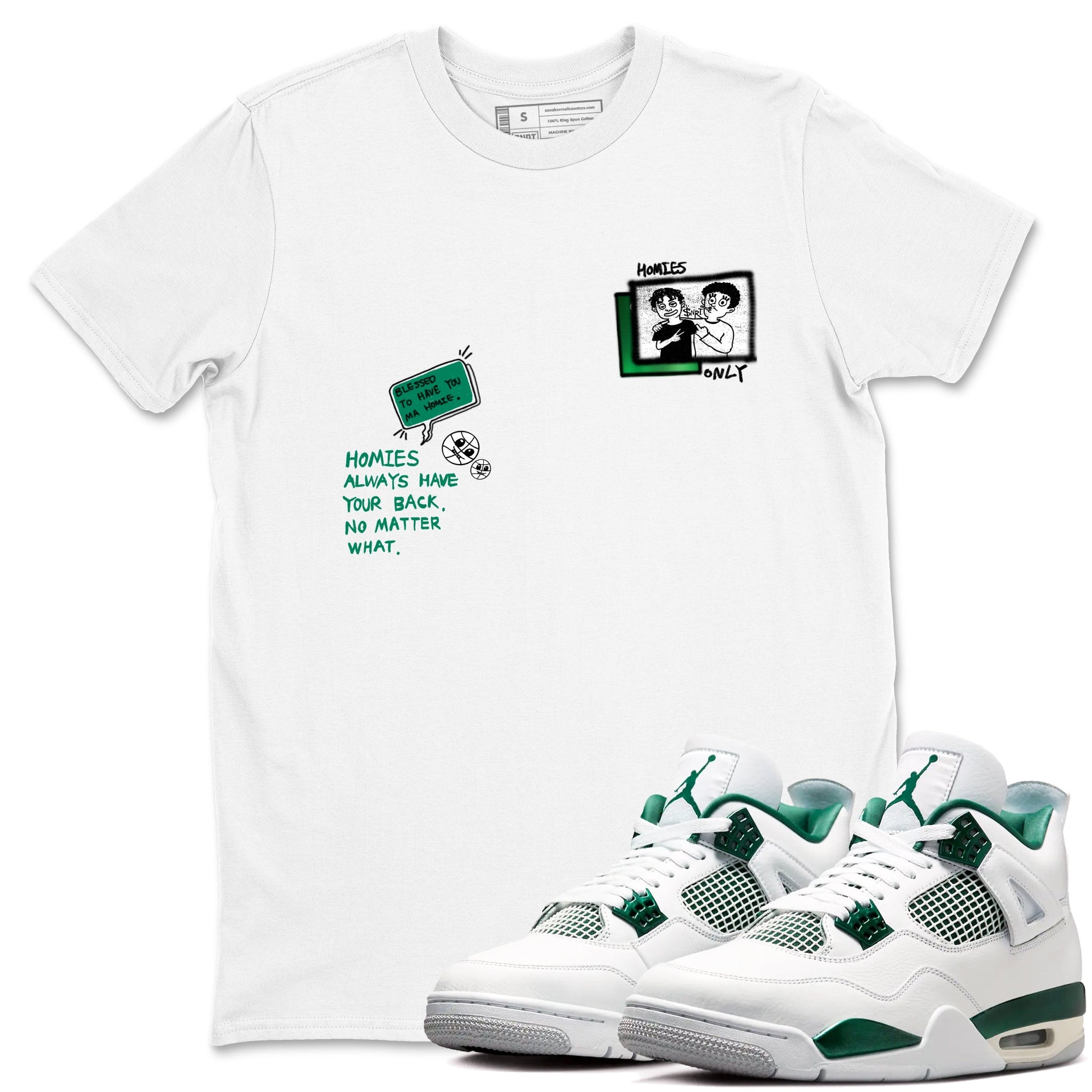 4s Oxidized Green shirts to match jordans Homies Only sneaker match tees Air Jordan 4 Oxidized Green SNRT Sneaker Tees streetwear brand White 1 unisex cotton tee