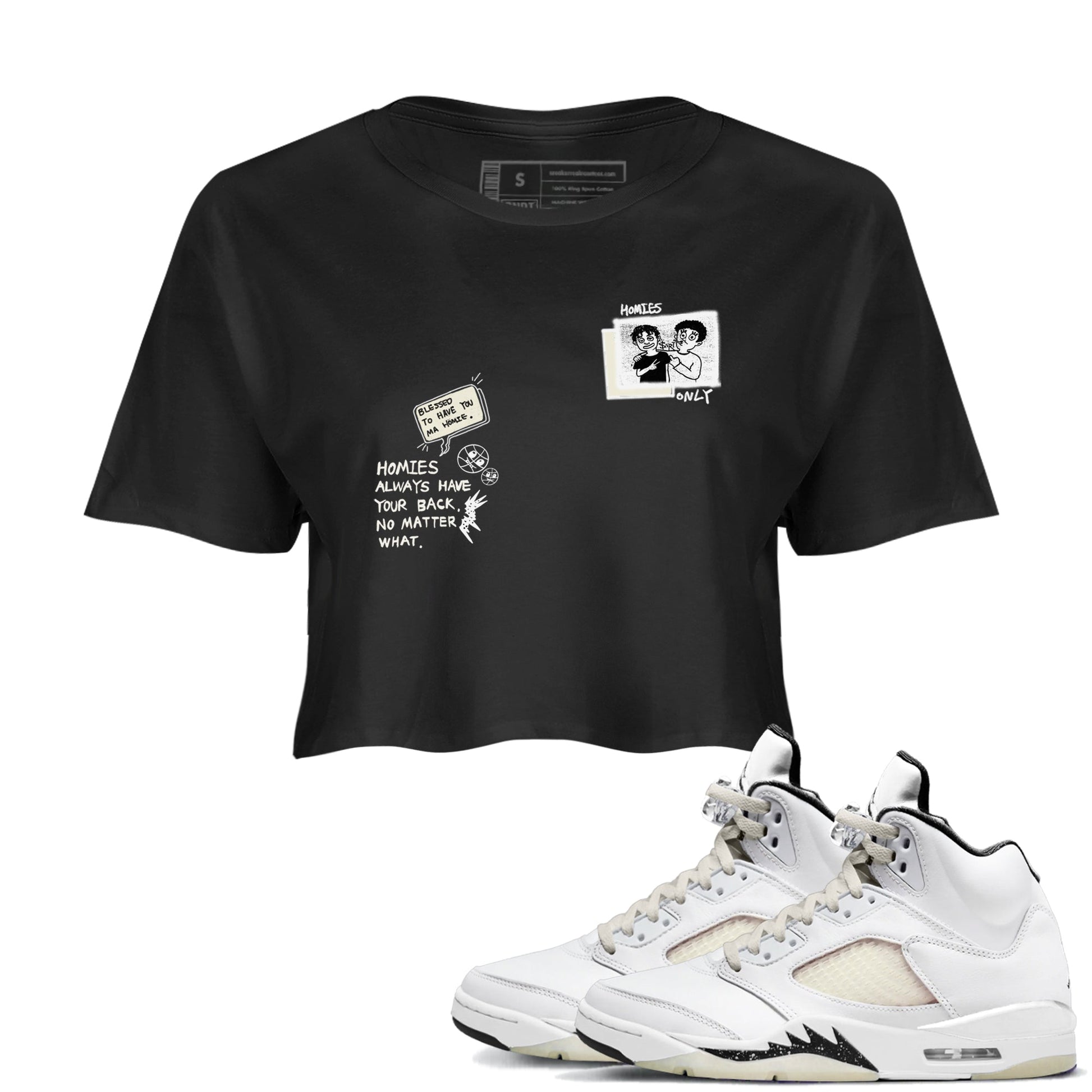 AJ5 Sail shirt to match jordans Homies Only sneaker tees Air Jordan 5 Sail SNRT Sneaker Release Tees Black 1 crop length shirt