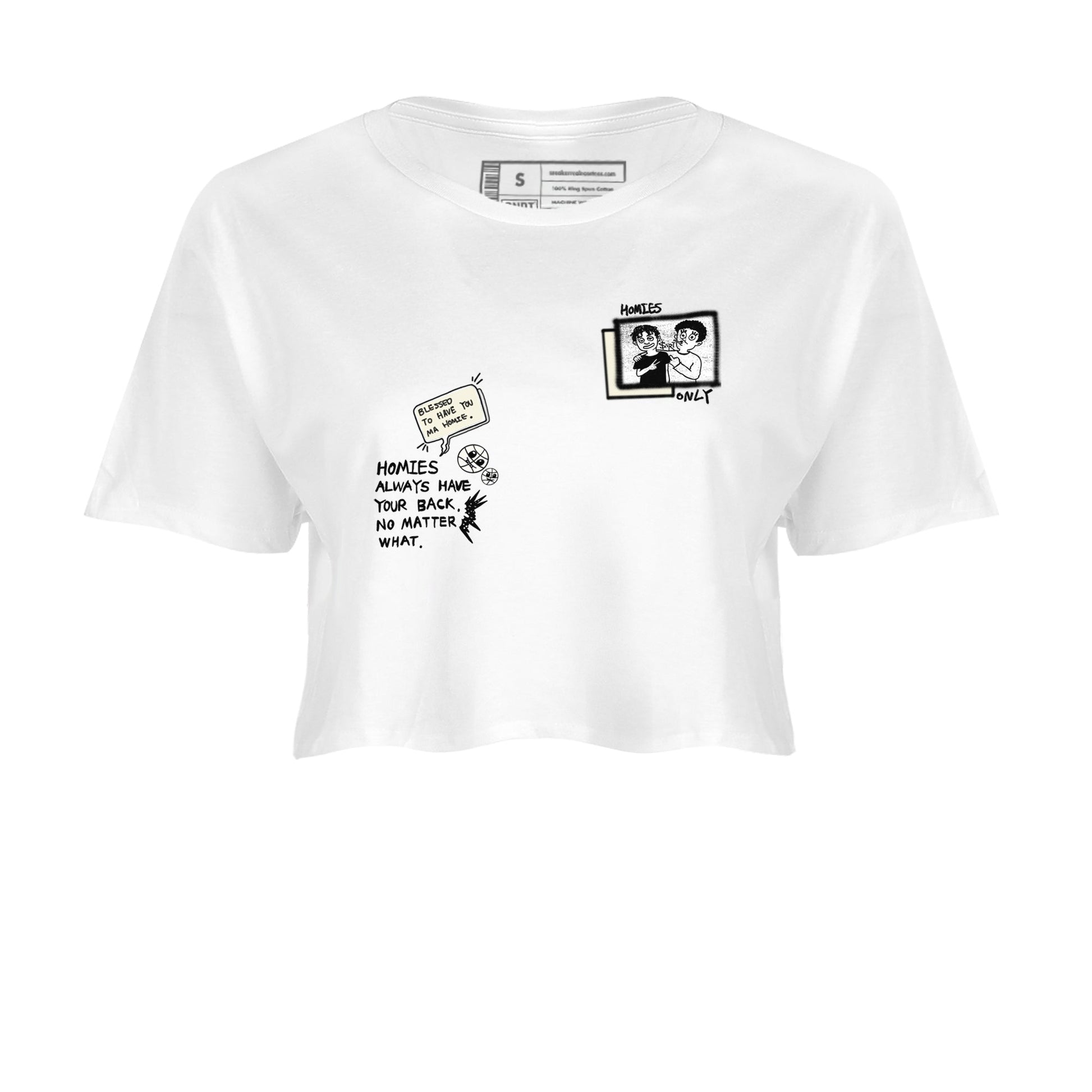 AJ5 Sail shirt to match jordans Homies Only sneaker tees Air Jordan 5 Sail SNRT Sneaker Release Tees White 2 crop length shirt