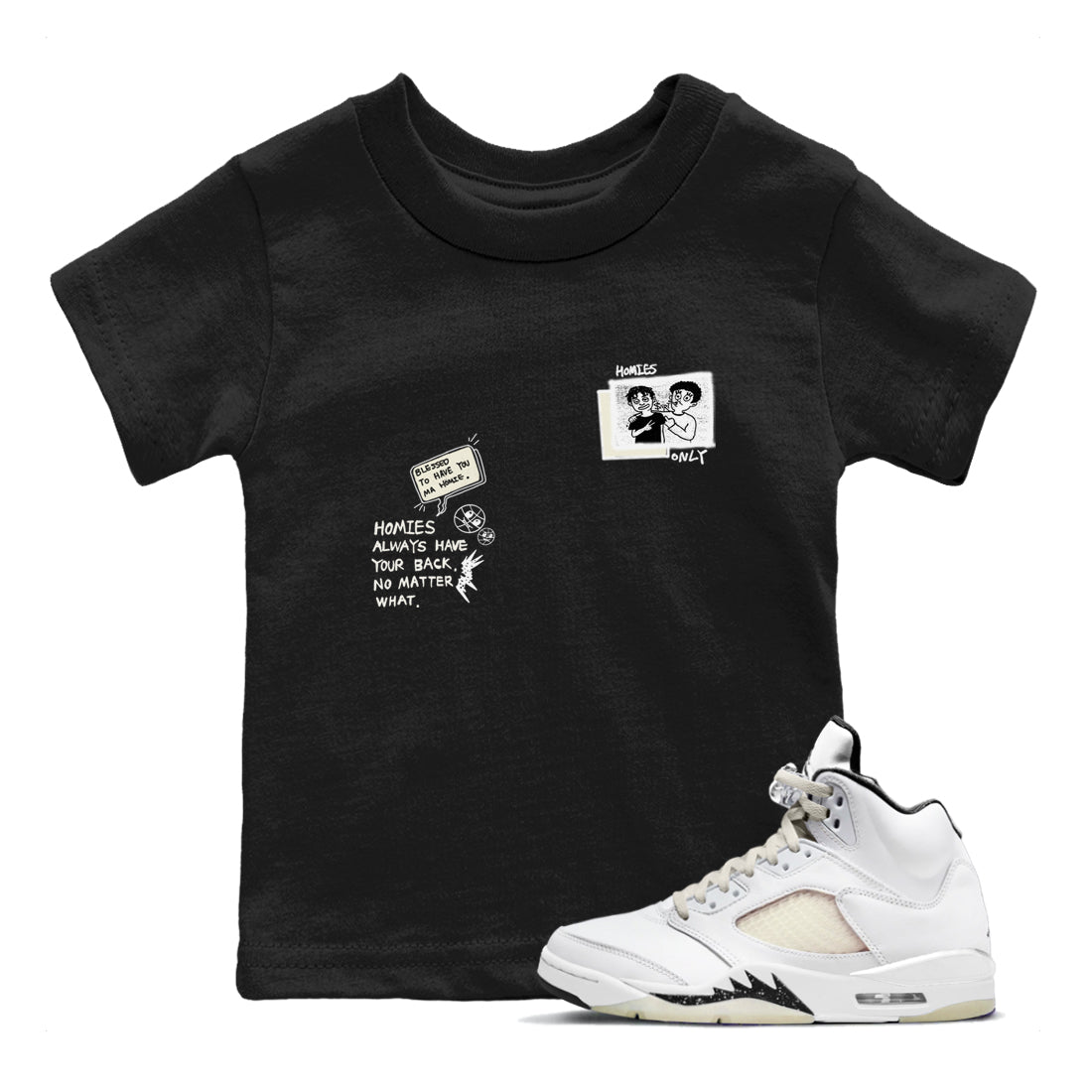 AJ5 Sail shirt to match jordans Homies Only sneaker tees Air Jordan 5 Sail SNRT sneaker release tees baby toddler Black 1 cotton Shirt