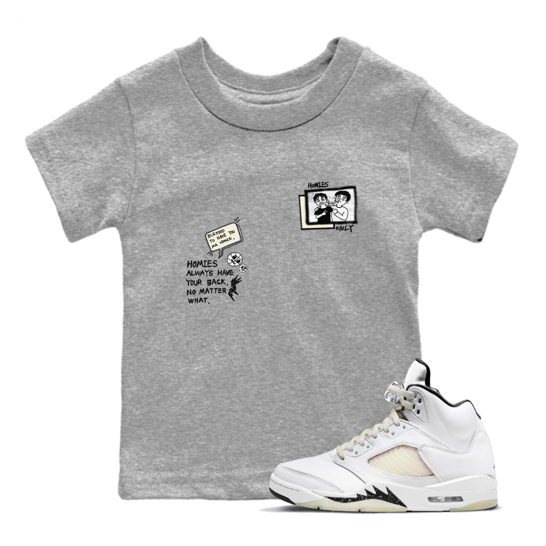 AJ5 Sail shirt to match jordans Homies Only sneaker tees Air Jordan 5 Sail SNRT sneaker release tees baby toddler Heather Grey 1 cotton Shirt