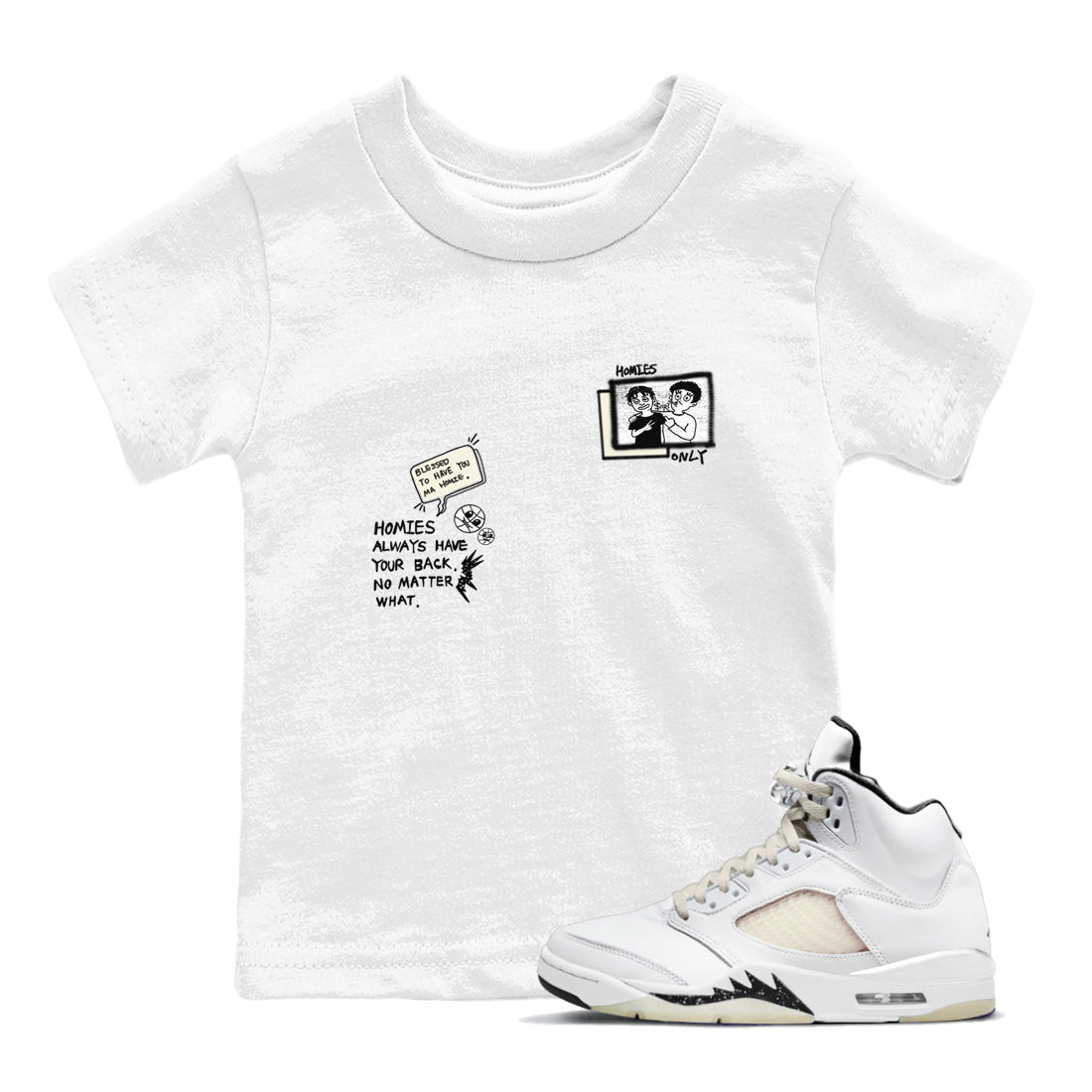 AJ5 Sail shirt to match jordans Homies Only sneaker tees Air Jordan 5 Sail SNRT sneaker release tees baby toddler White 1 cotton Shirt