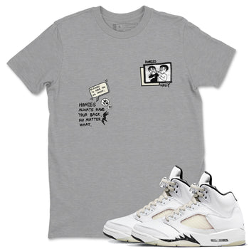AJ5 Sail shirt to match jordans Homies Only sneaker tees Air Jordan 5 Sail SNRT Sneaker Release Tees unisex cotton Heather Grey 1 crew neck shirt