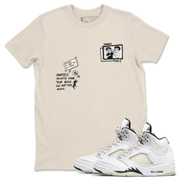 AJ5 Sail shirt to match jordans Homies Only sneaker tees Air Jordan 5 Sail SNRT Sneaker Release Tees unisex cotton Natural 1 crew neck shirt