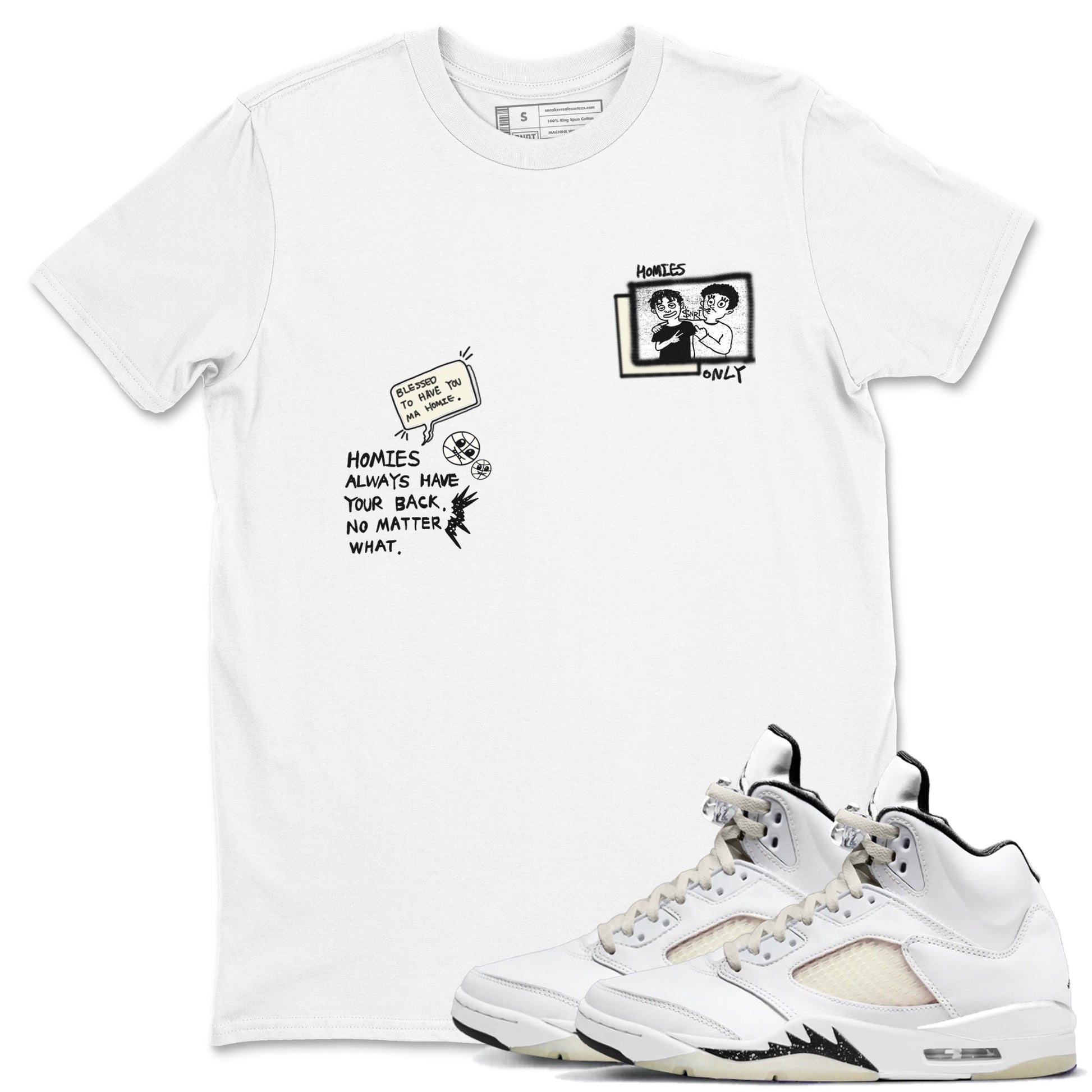 AJ5 Sail shirt to match jordans Homies Only sneaker tees Air Jordan 5 Sail SNRT Sneaker Release Tees unisex cotton White 1 crew neck shirt