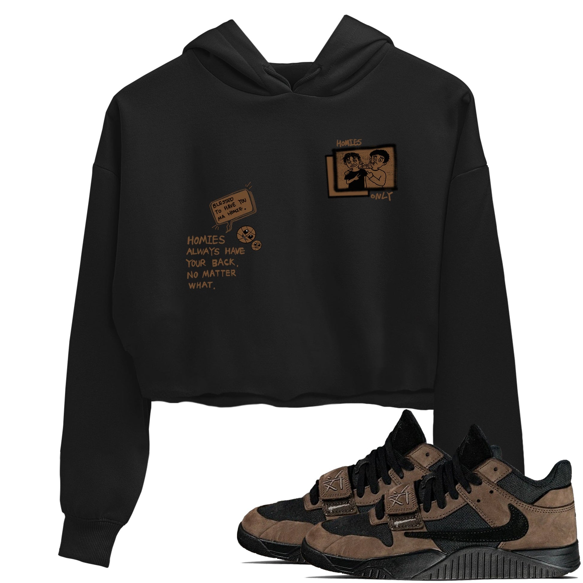 Jordan Jumpman Jack TR Travis Scott Dark Mocha shirts to match jordans Homies Only sneaker match tees Jordan Jumpman Jack Travis Scott Dark Mocha match shoes to clothes SNRT Sneaker Tees unisex cotton Black 1 crop tee