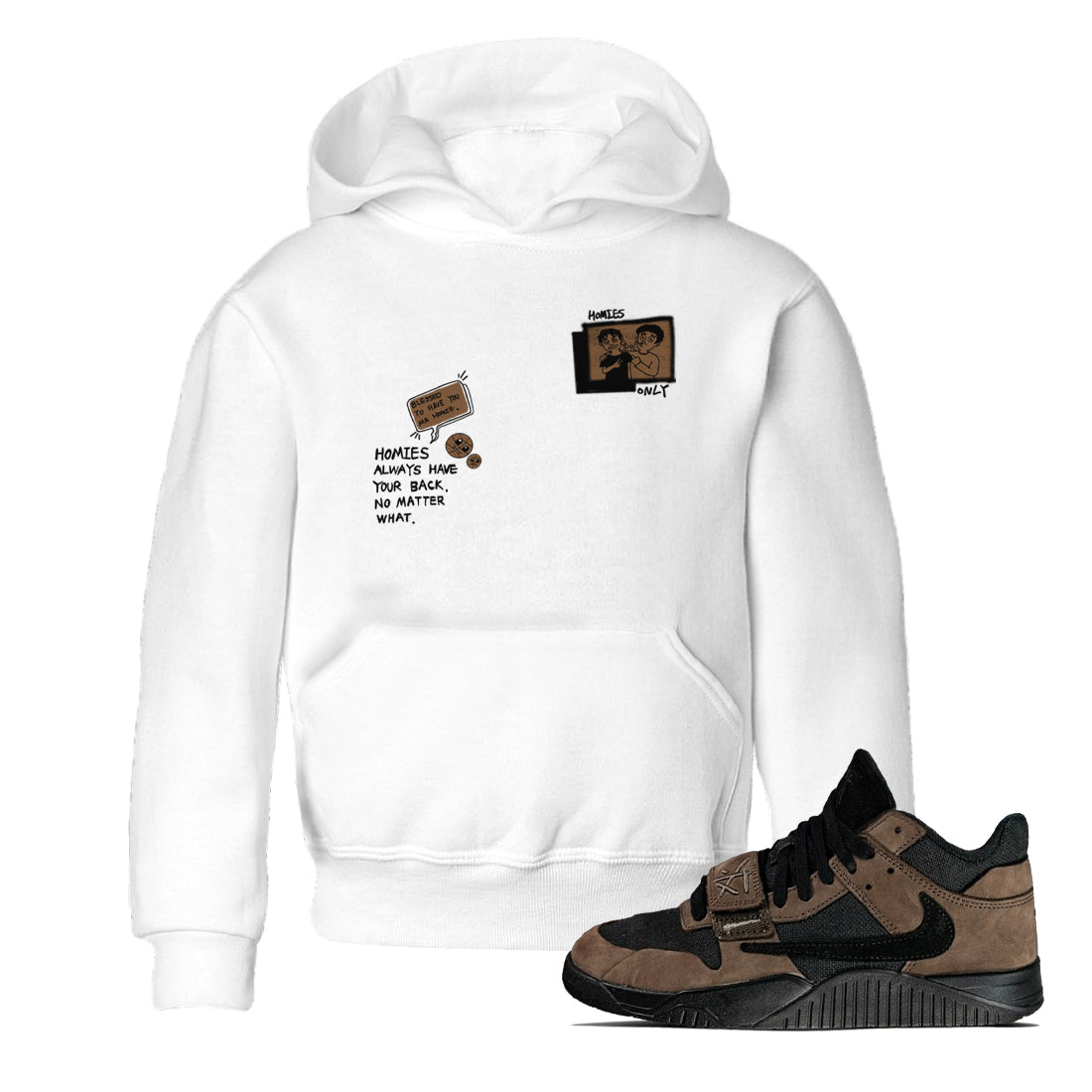 Jordan Jumpman Jack TR Travis Scott Dark Mocha shirts to match jordans Homies Only sneaker match tees Jordan Jumpman Jack Travis Scott Dark Mocha match shoes to clothes SNRT Sneaker Tees Youth Baby White 1 tee