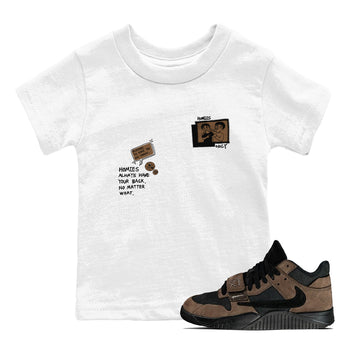 Jordan Jumpman Jack TR Travis Scott Dark Mocha shirts to match jordans Homies Only sneaker match tees Jordan Jumpman Jack Travis Scott Dark Mocha match shoes to clothes SNRT Sneaker Tees Youth Baby White 1 tee
