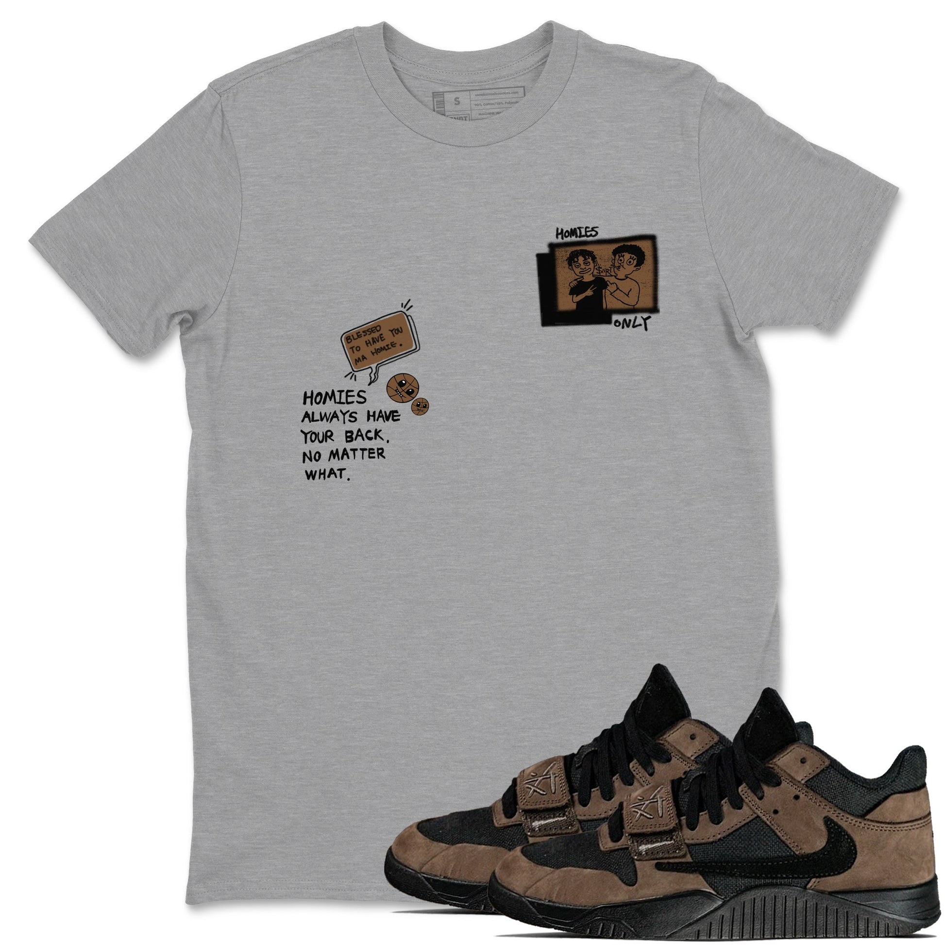 Jordan Jumpman Jack TR Travis Scott Dark Mocha shirts to match jordans Homies Only sneaker match tees Jordan Jumpman Jack Travis Scott Dark Mocha match shoes to clothes SNRT Sneaker Tees unisex cotton Heather Grey 1 shirts