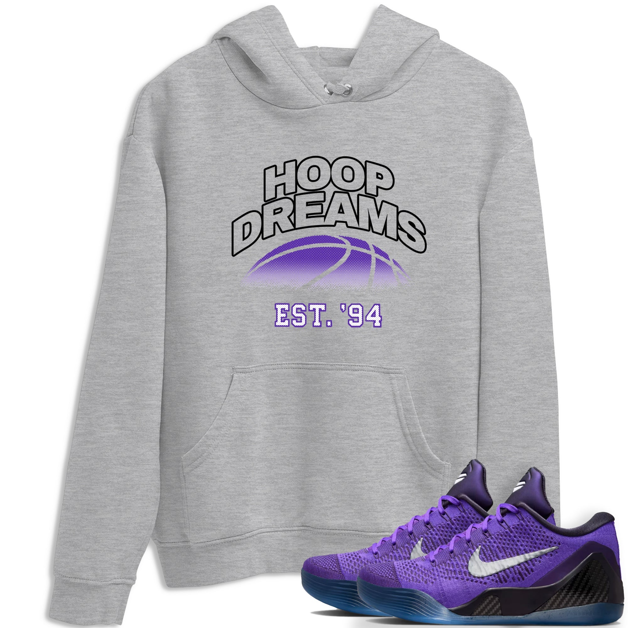 Sneaker Threads – Sneaker Tees To Match Nike KB 9 Hyper Grape – Hoop Dreams Graphic Tee Heather Grey 1. Perfect for Jordan releases 2025 colorways. Perfect for purple basketball sneaker releases and legacy-inspired colorways for 2025 hoopers.