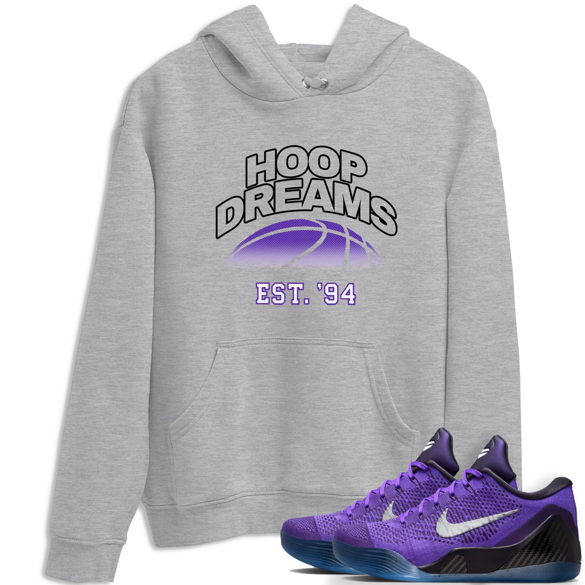 Sneaker Threads – Sneaker Tees To Match Nike KB 9 Hyper Grape – Hoop Dreams Graphic Tee Heather Grey 1. Perfect for Jordan releases 2025 colorways. Perfect for purple basketball sneaker releases and legacy-inspired colorways for 2025 hoopers.