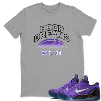 Sneaker Threads – Sneaker Tees To Match Nike KB 9 Hyper Grape – Hoop Dreams Graphic Tee Heather Grey 1. Perfect for Jordan releases 2025 colorways. Perfect for purple basketball sneaker releases and legacy-inspired colorways for 2025 hoopers.