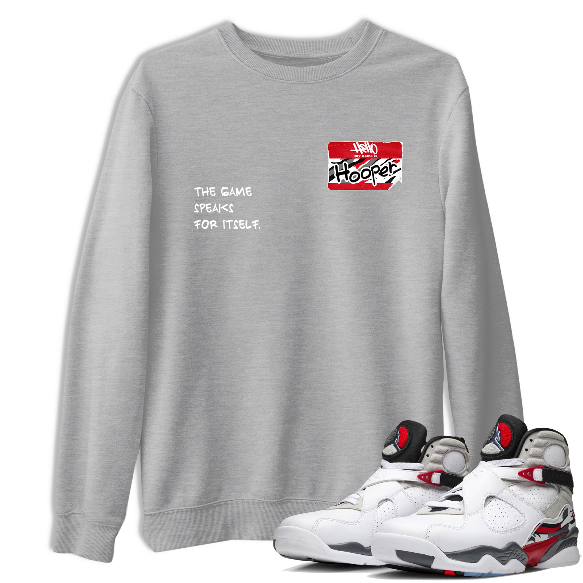 Sneaker Threads – Basketball Graphic T shirt Air Jordan 8 Bunny – Hooper Badge Graphic Tee Heather Grey 1. Perfect for Jordan releases 2025 colorways.