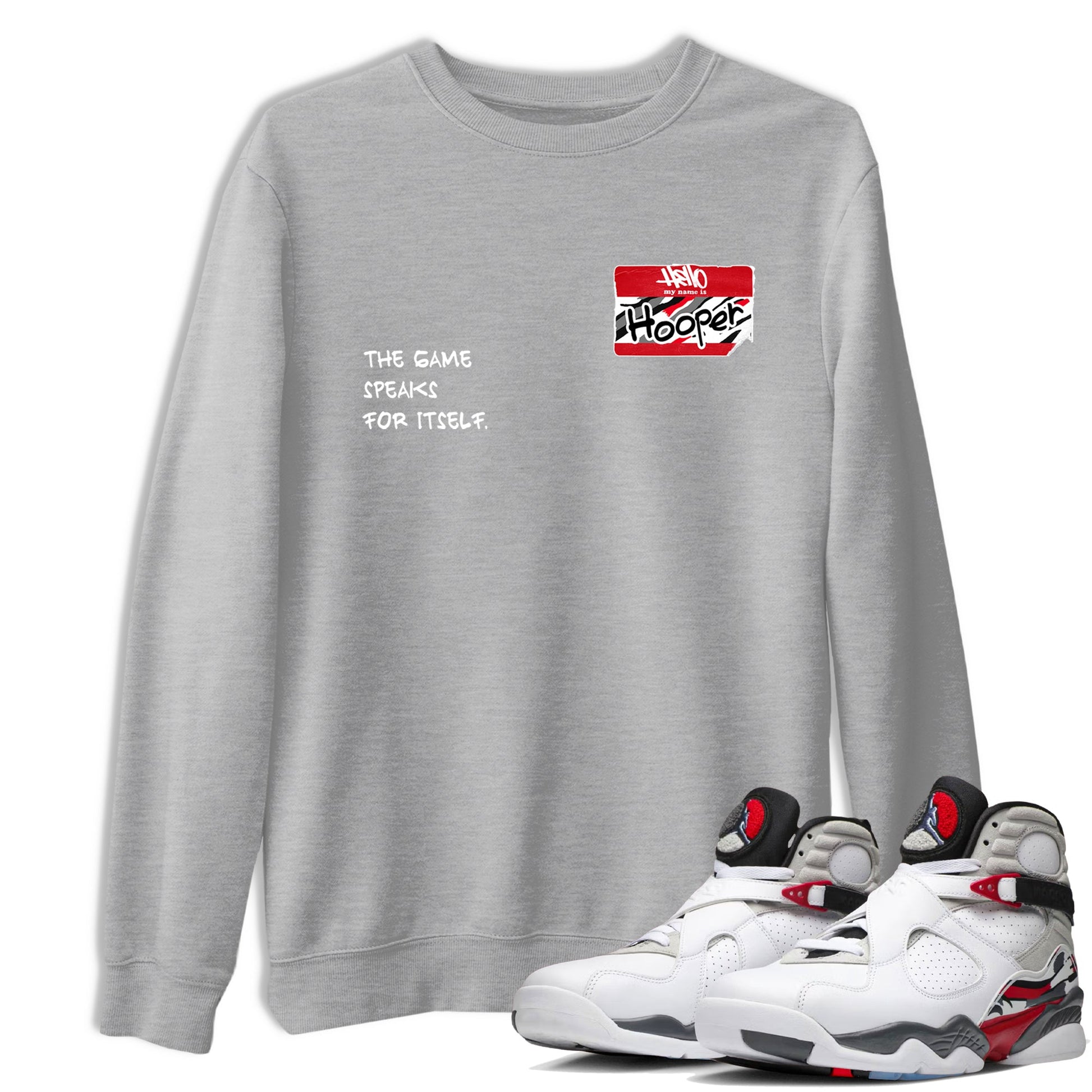 Sneaker Threads – Basketball Graphic T shirt Air Jordan 8 Bunny – Hooper Badge Graphic Tee Heather Grey 1. Perfect for Jordan releases 2025 colorways.