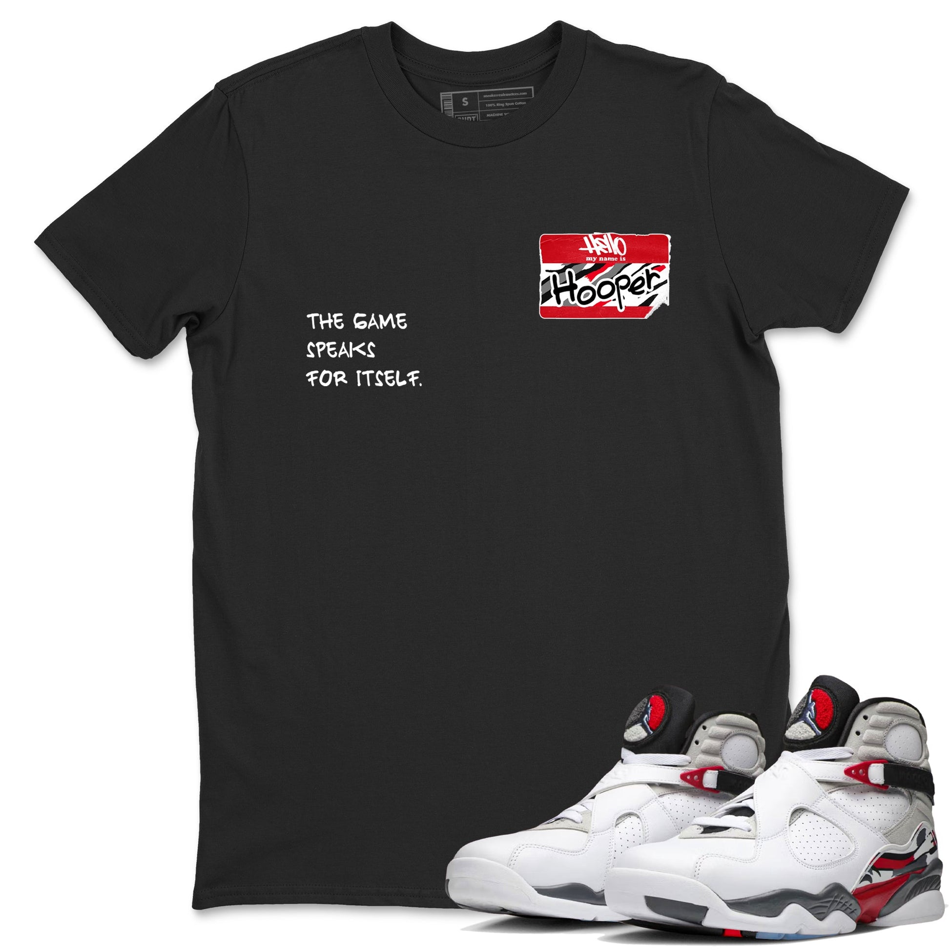 Sneaker Threads – Basketball Graphic T shirt Air Jordan 8 Bunny – Hooper Badge Graphic Tee Black 1. Perfect for Jordan releases 2025 colorways.