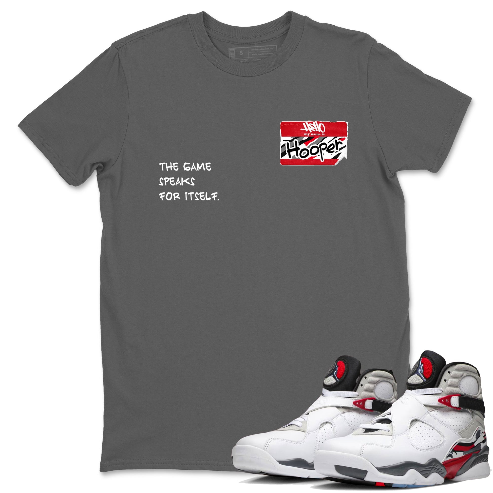 Sneaker Threads – Basketball Graphic T shirt Air Jordan 8 Bunny – Hooper Badge Graphic Tee Cool Grey 1. Perfect for Jordan releases 2025 colorways.