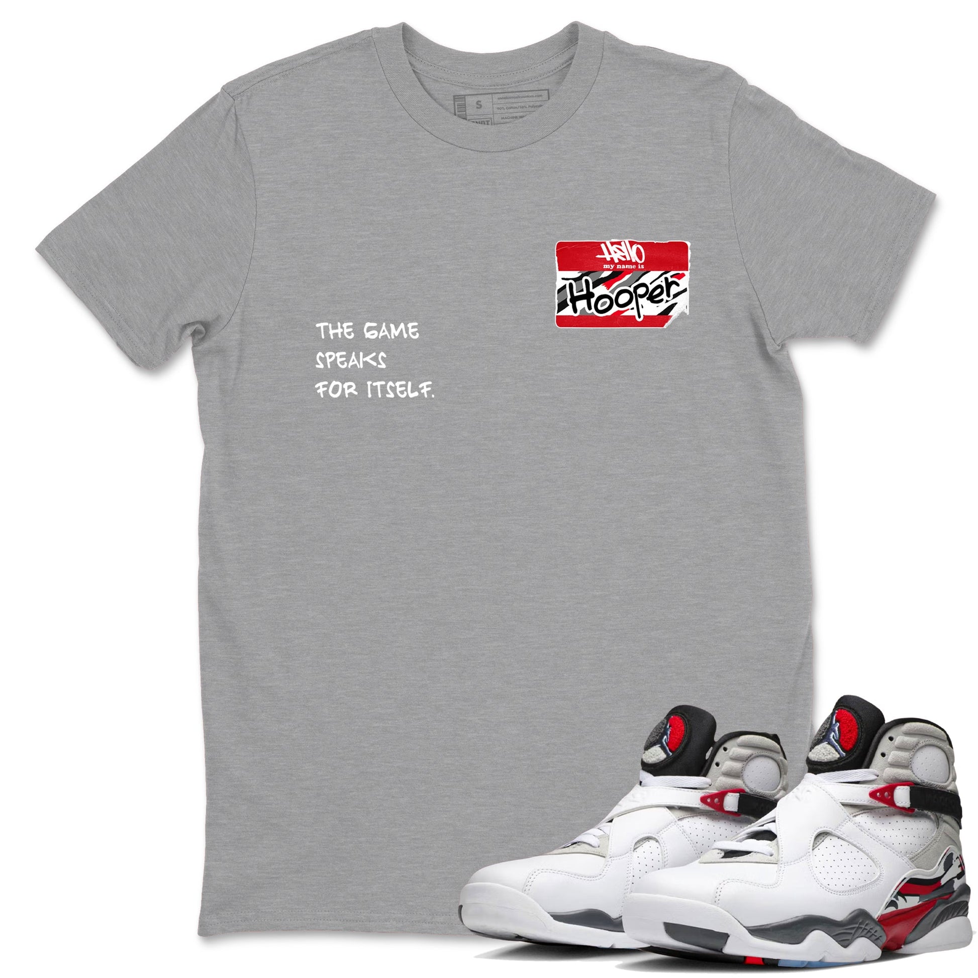 Sneaker Threads – Basketball Graphic T shirt Air Jordan 8 Bunny – Hooper Badge Graphic Tee Heather Grey 1. Perfect for Jordan releases 2025 colorways.