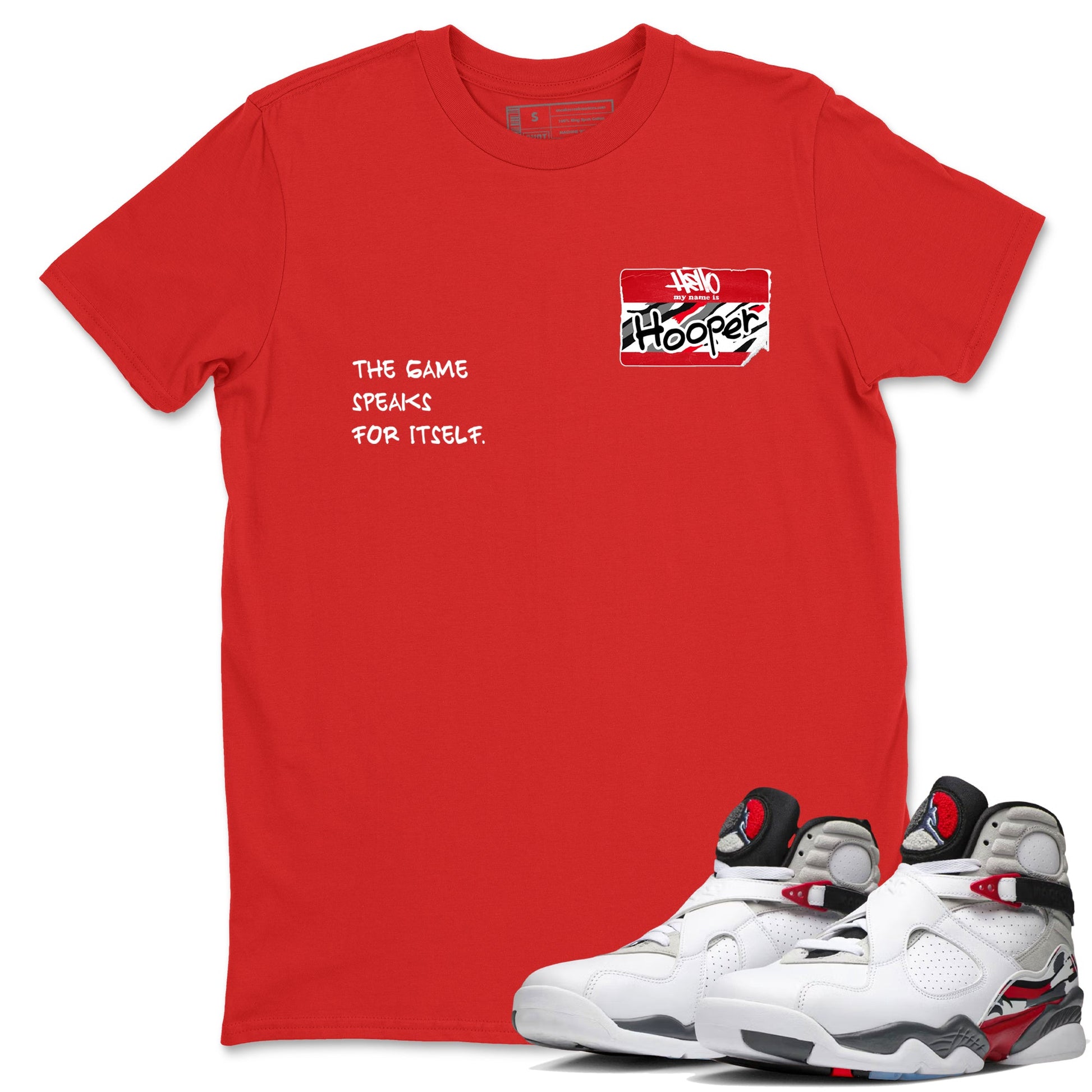Sneaker Threads – Basketball Graphic T shirt Air Jordan 8 Bunny – Hooper Badge Graphic Tee Red 1. Perfect for Jordan releases 2025 colorways.