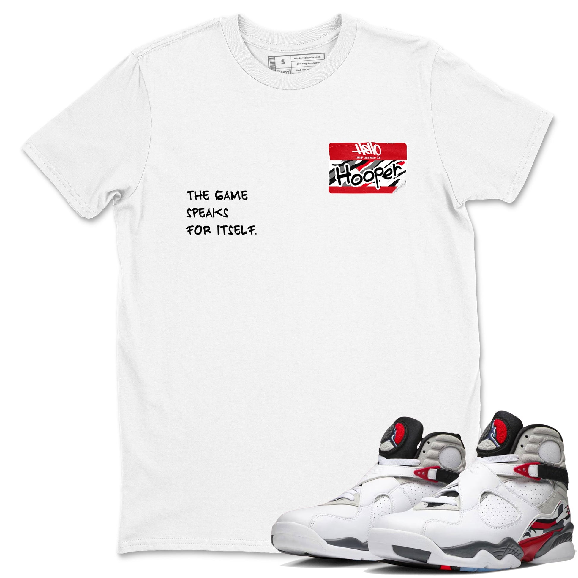 Sneaker Threads – Basketball Graphic T shirt Air Jordan 8 Bunny – Hooper Badge Graphic Tee White 1. Perfect for Jordan releases 2025 colorways.