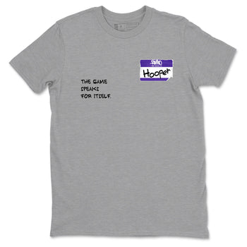 Sneaker Threads – Sneaker Tees To Match Nike KB 9 Hyper Grape – Hooper Badge Graphic Tee Heather Grey 2. Perfect for Jordan releases 2025 colorways. Perfect for purple basketball sneaker releases and legacy-inspired colorways for 2025 hoopers.