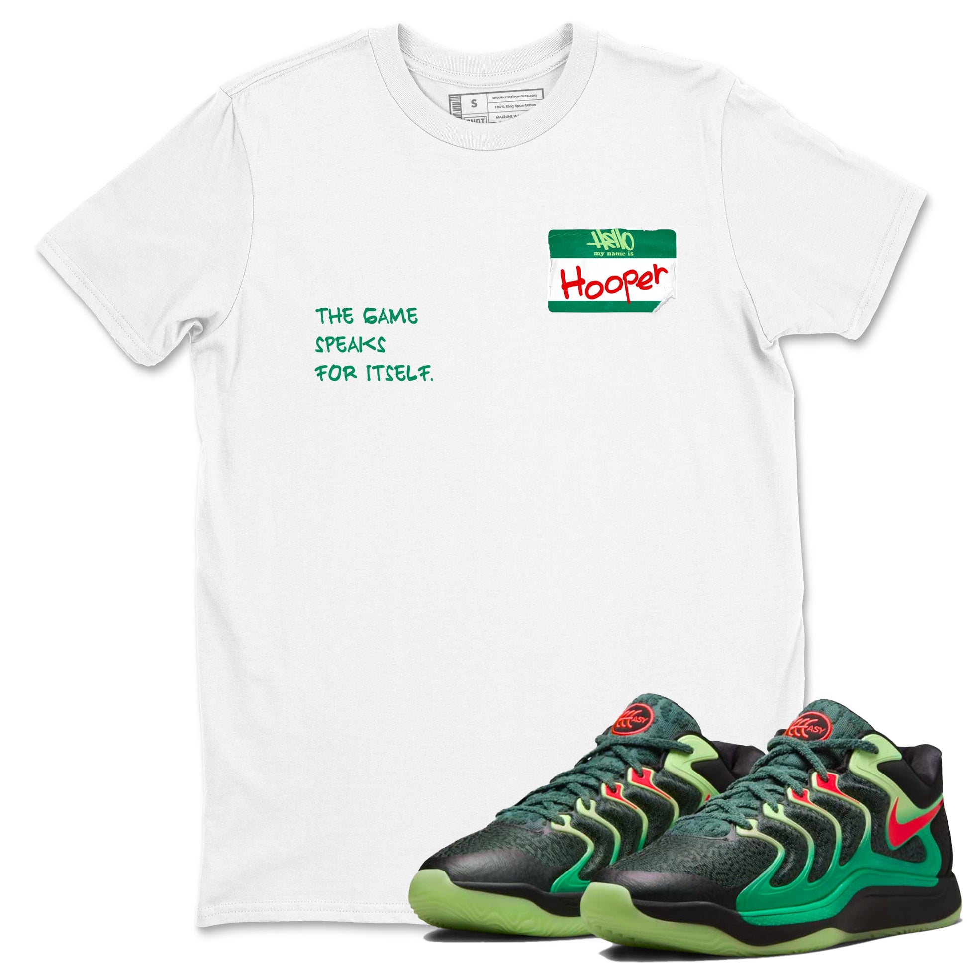 Sneaker Threads – Sneaker Tees To Match Nike KD 17 Easy Money Sniper – Hooper Badge Graphic Tee White 1. Perfect for Jordan releases 2025 colorways. Perfect for Kevin Durant sneaker releases and Easy Money basketball colorways loved by hoopers in 2025.