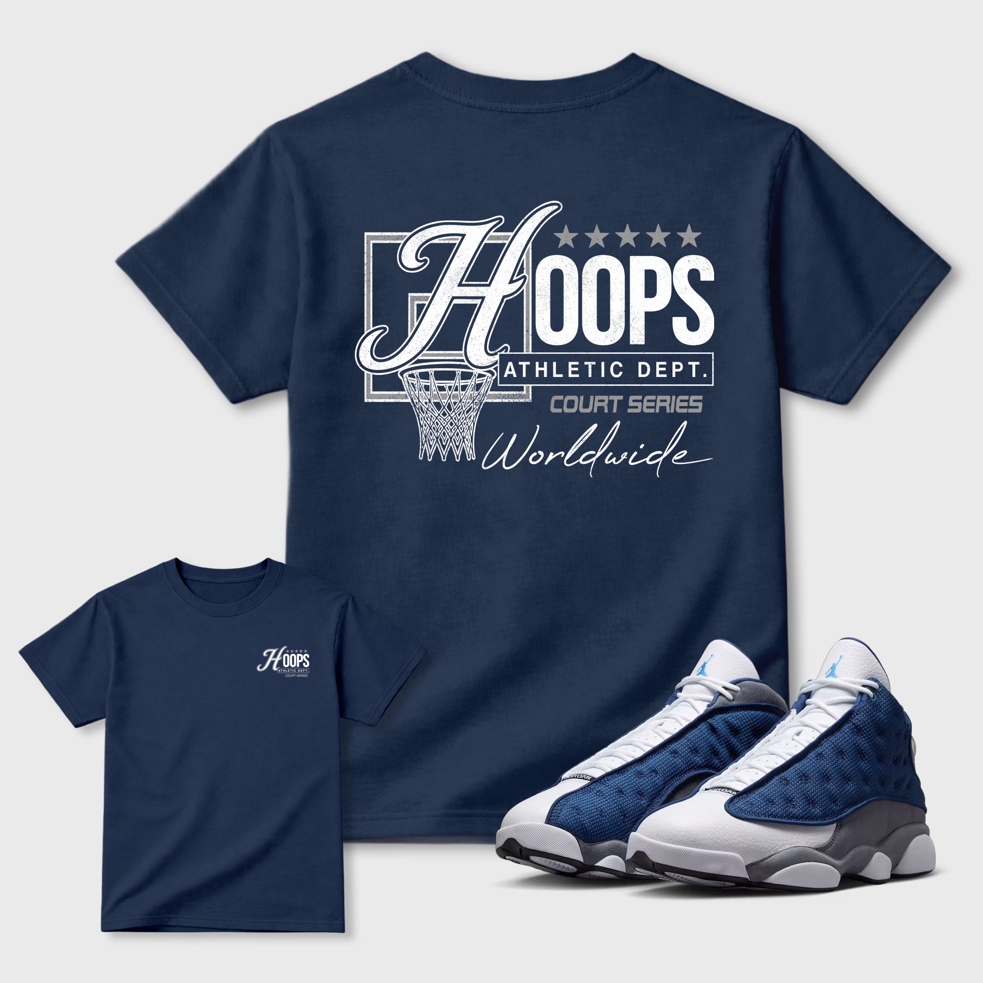 Hoops Graphic T-Shirt featuring original streetwear artwork designed to match the . Navy Graphic T-Shirt.